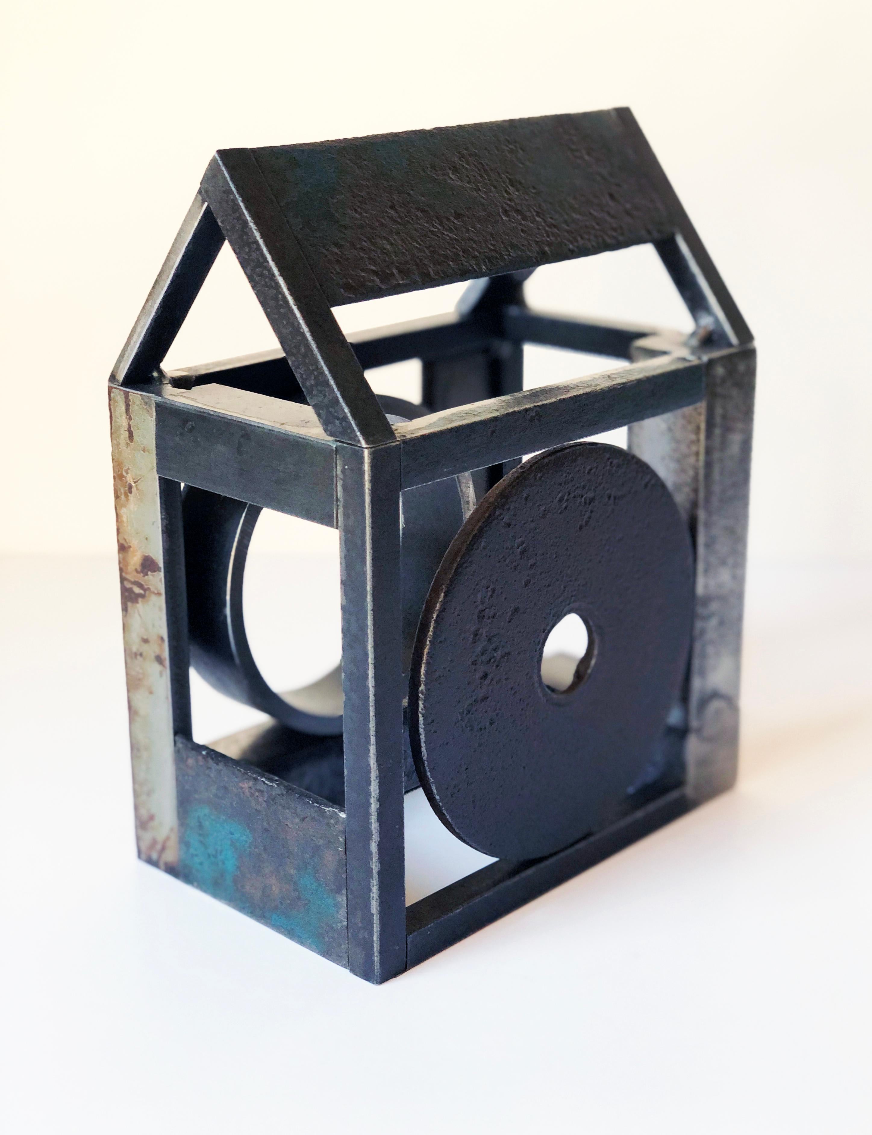 Folk Art Jim Rose Barn House Structure, Welded Steel Sculpture Made with Salvaged Steel For Sale