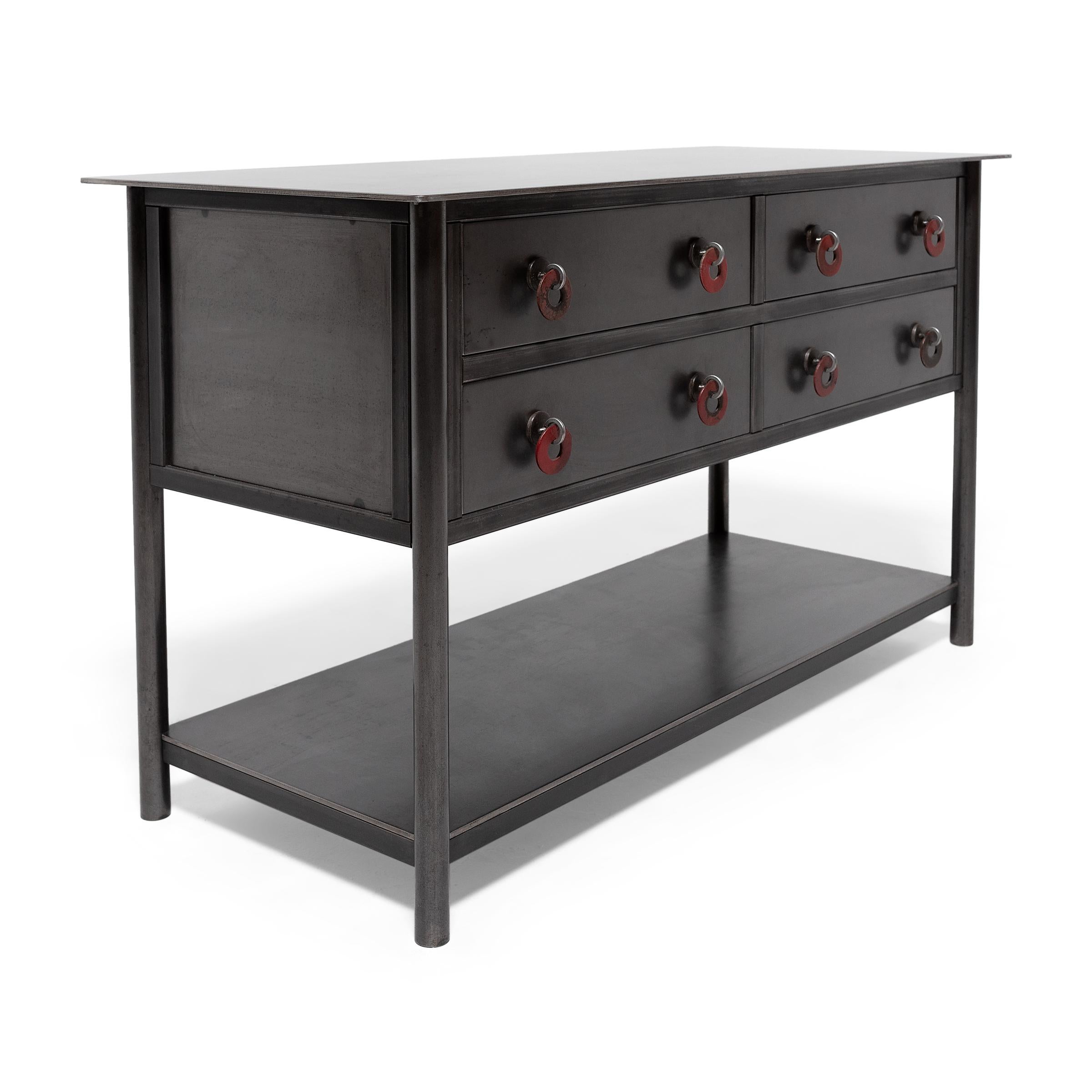 Created exclusively for Pagoda Red, the Ming Steel Collection by artist Jim Rose forges a connection between Shaker minimalism and the simplified lines and austere aesthetic of Ming-dynasty furniture. The culmination of years of studying the