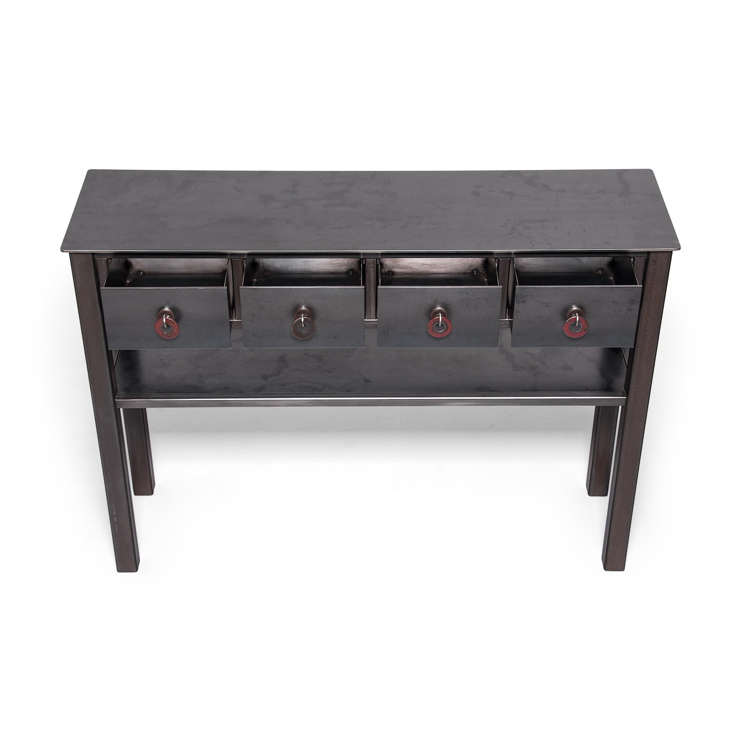 Jim Rose Ming Steel Four-Drawer Console Table In New Condition In Chicago, IL