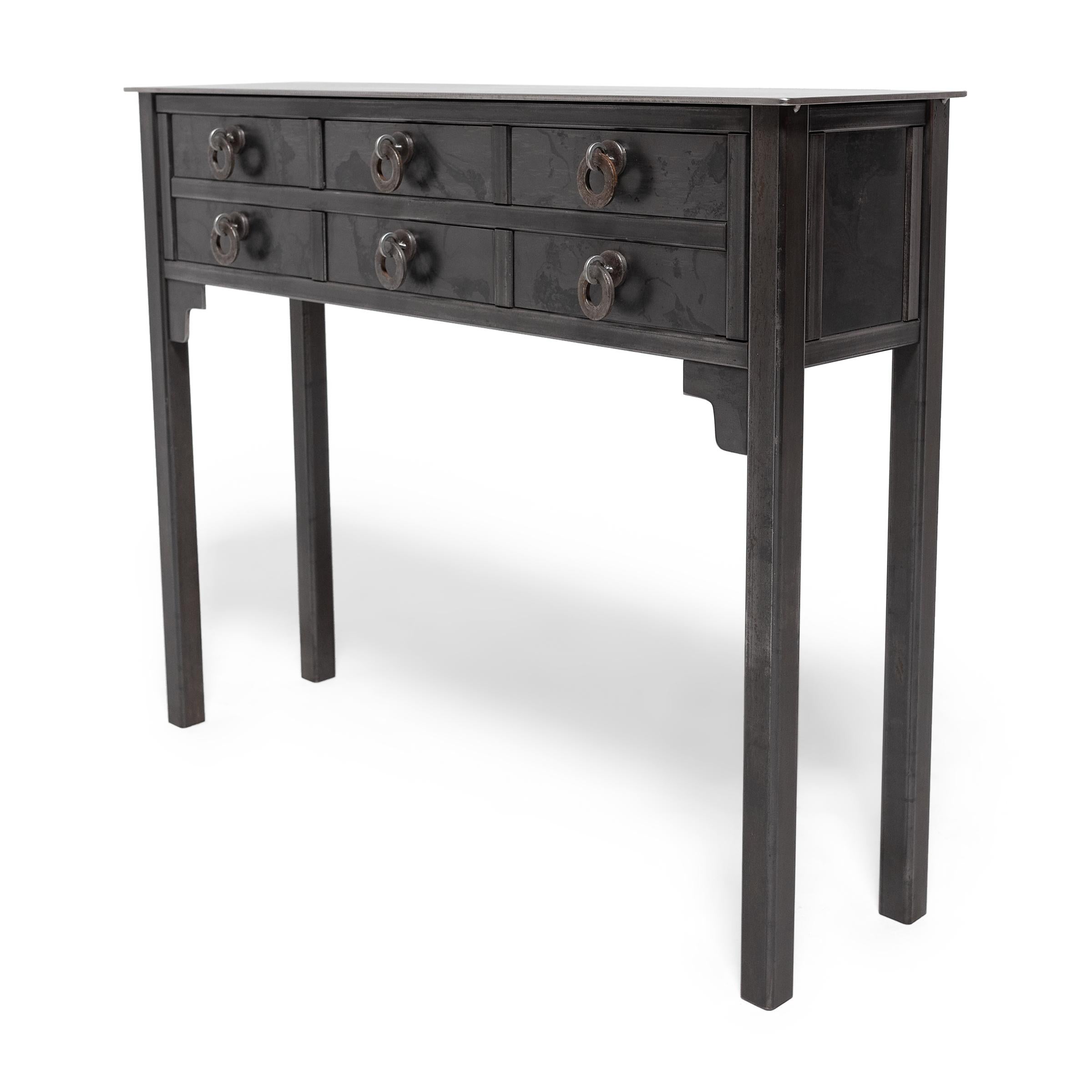 Created exclusively for Pagoda Red, the Ming Steel Collection by artist Jim Rose forges a connection between Shaker minimalism and the simplified lines of Ming-dynasty furniture. The culmination of years of studying the vernacular history of