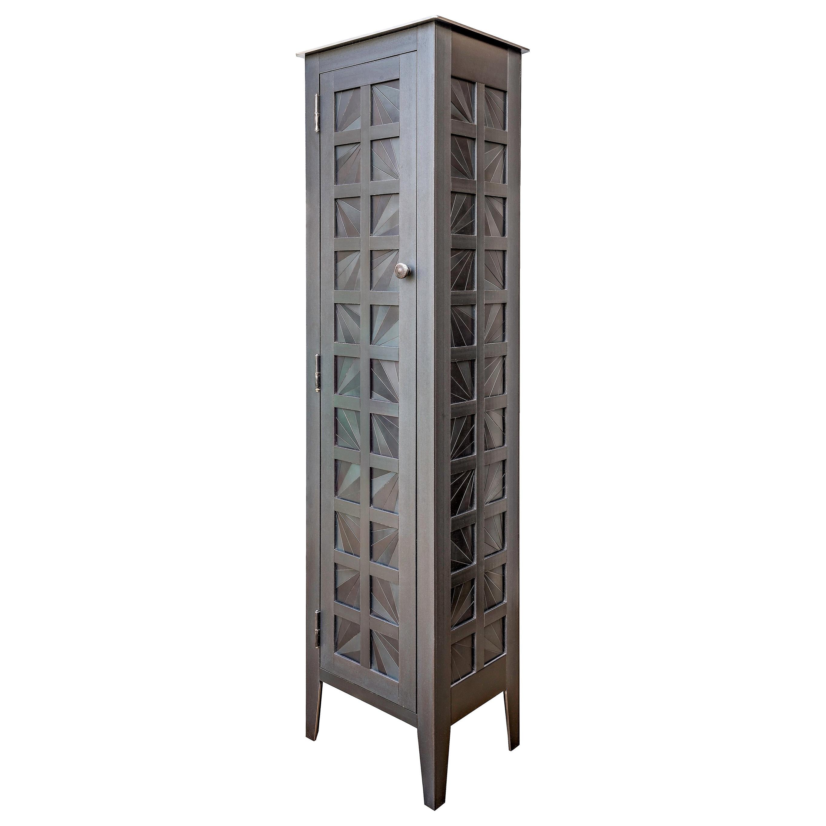 Jim Rose - Original Tall One Door "Fans" Quilt Cupboard, Monochromatic Pattern For Sale