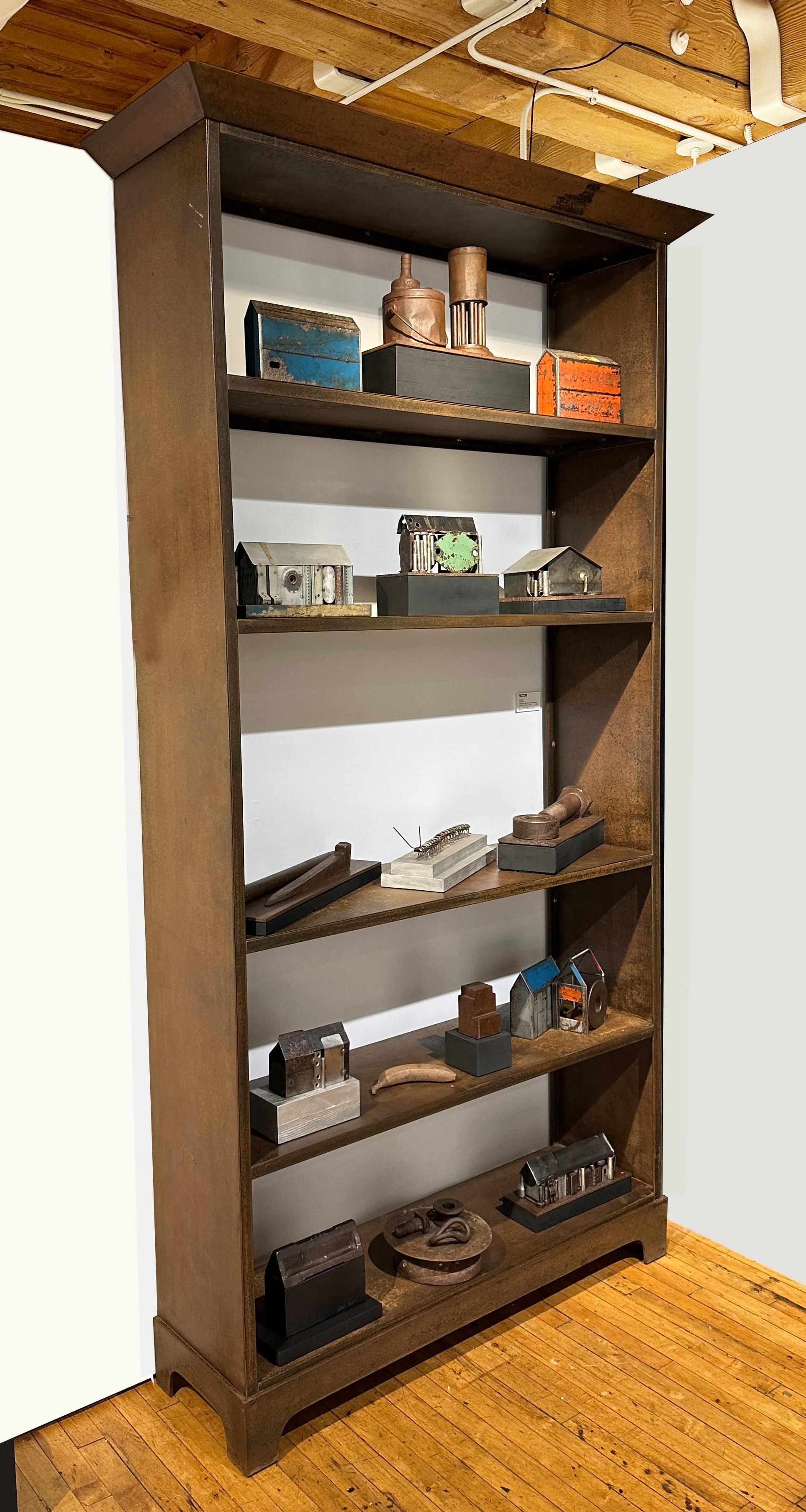 American Jim Rose - Repurposed Steel Bookcase in Natural Rusted Patina, Art Furniture For Sale