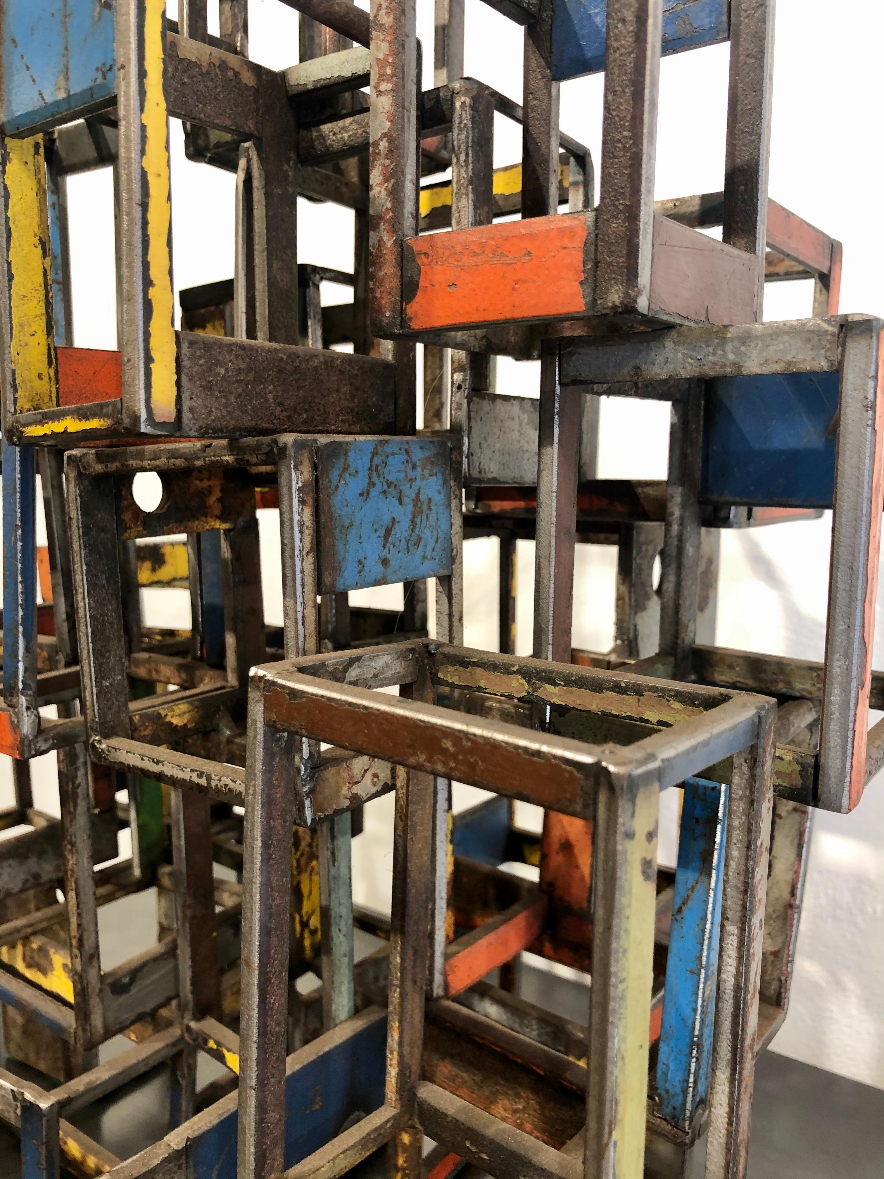 Object 2031 - Stacked Boxes Geometric Sculpture Made with Salvaged Steel 1