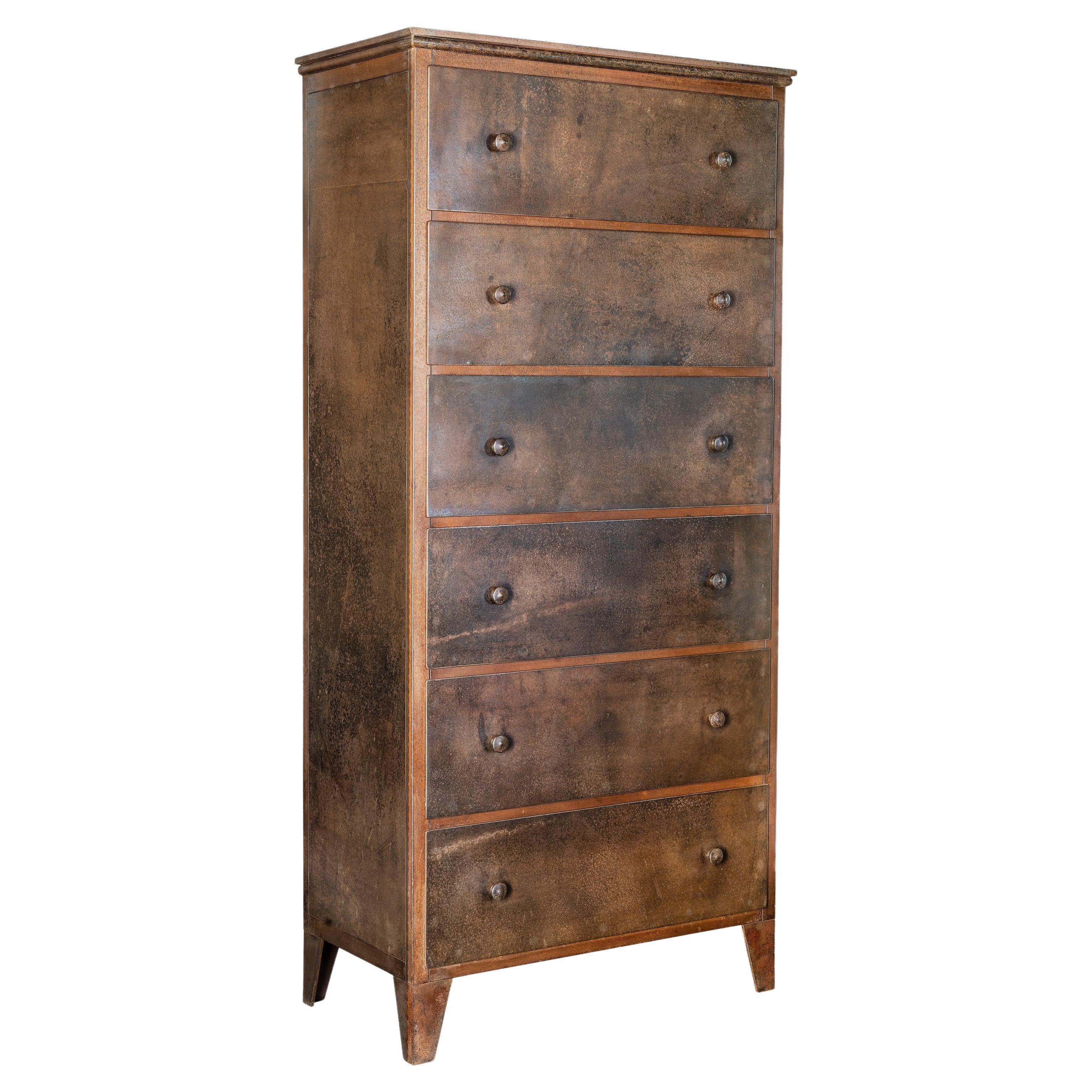 Shaker inspirierte Kommode, Stahlmöbel, natürliche rostfarbene Patina