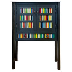 Jim Rose Steel Furniture, Multi-Colored Narrow Two Door Cabinet with Drawer