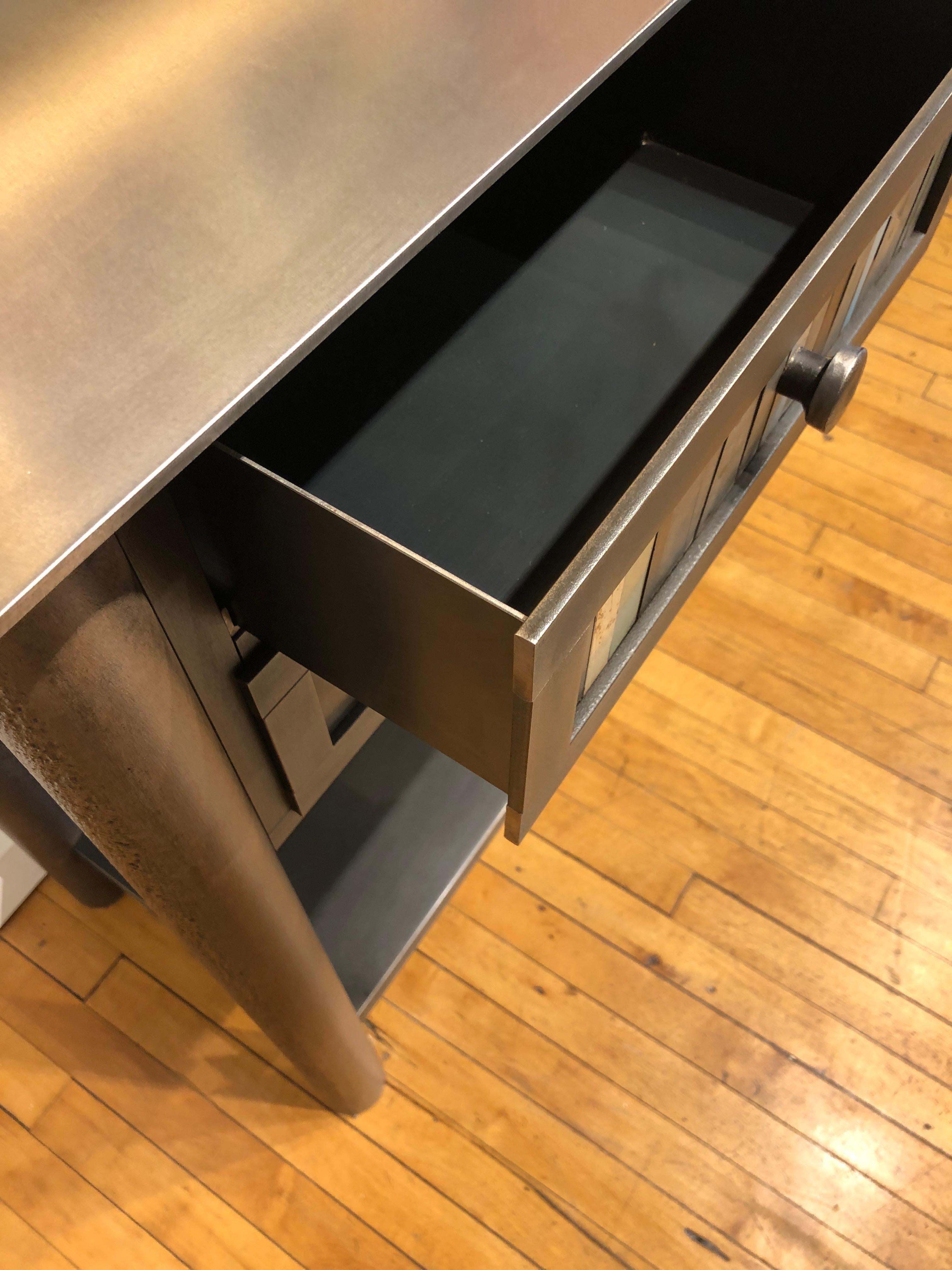 Jim Rose Steel Furniture, Six-Drawer Strip Quilt Counter with Shelf In New Condition In Chicago, IL
