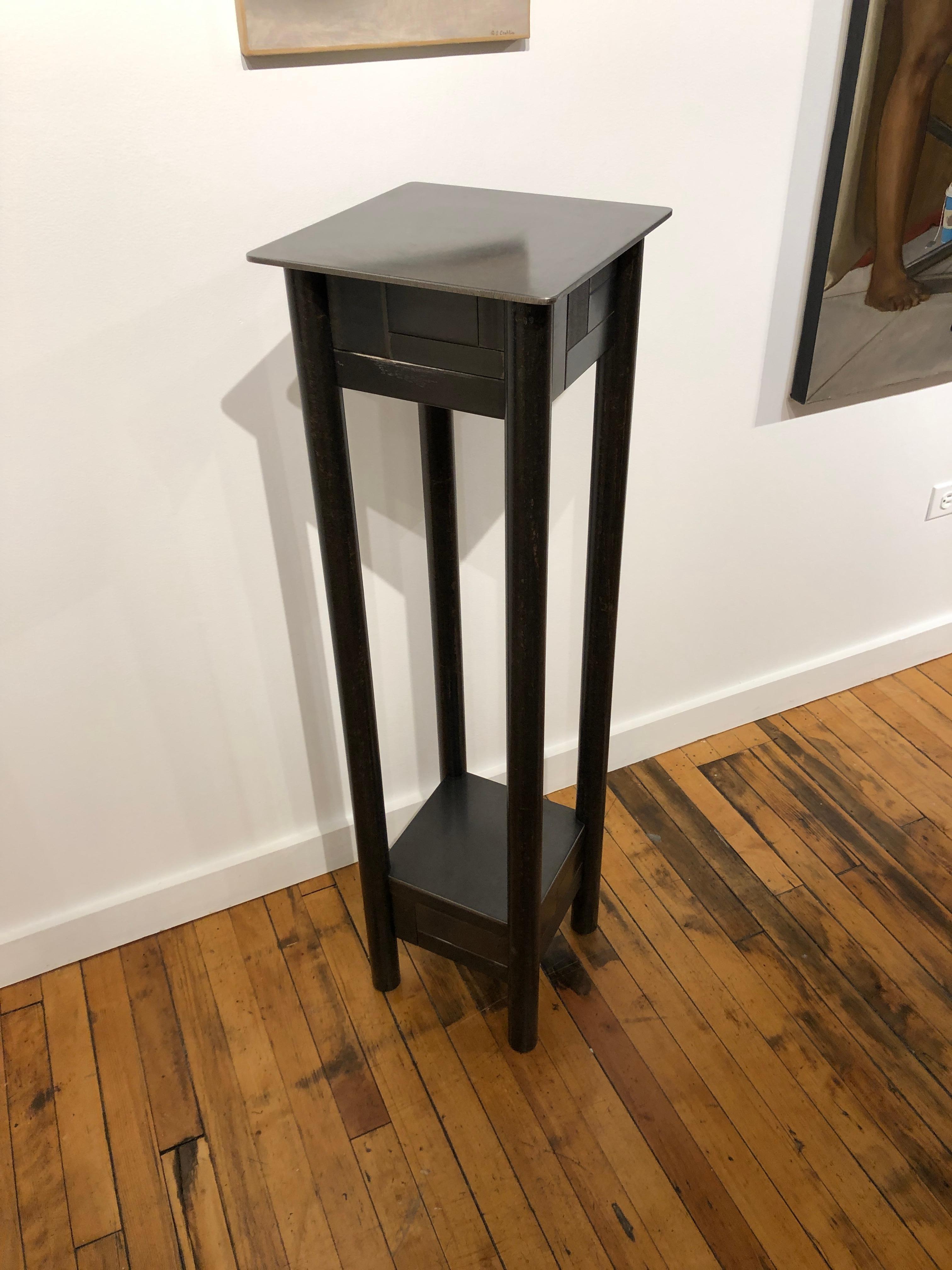 Mid-Century Modern Jim Rose Steel Pedestal, Welded Steel with Shelf, Monochromatic Quilt Pattern