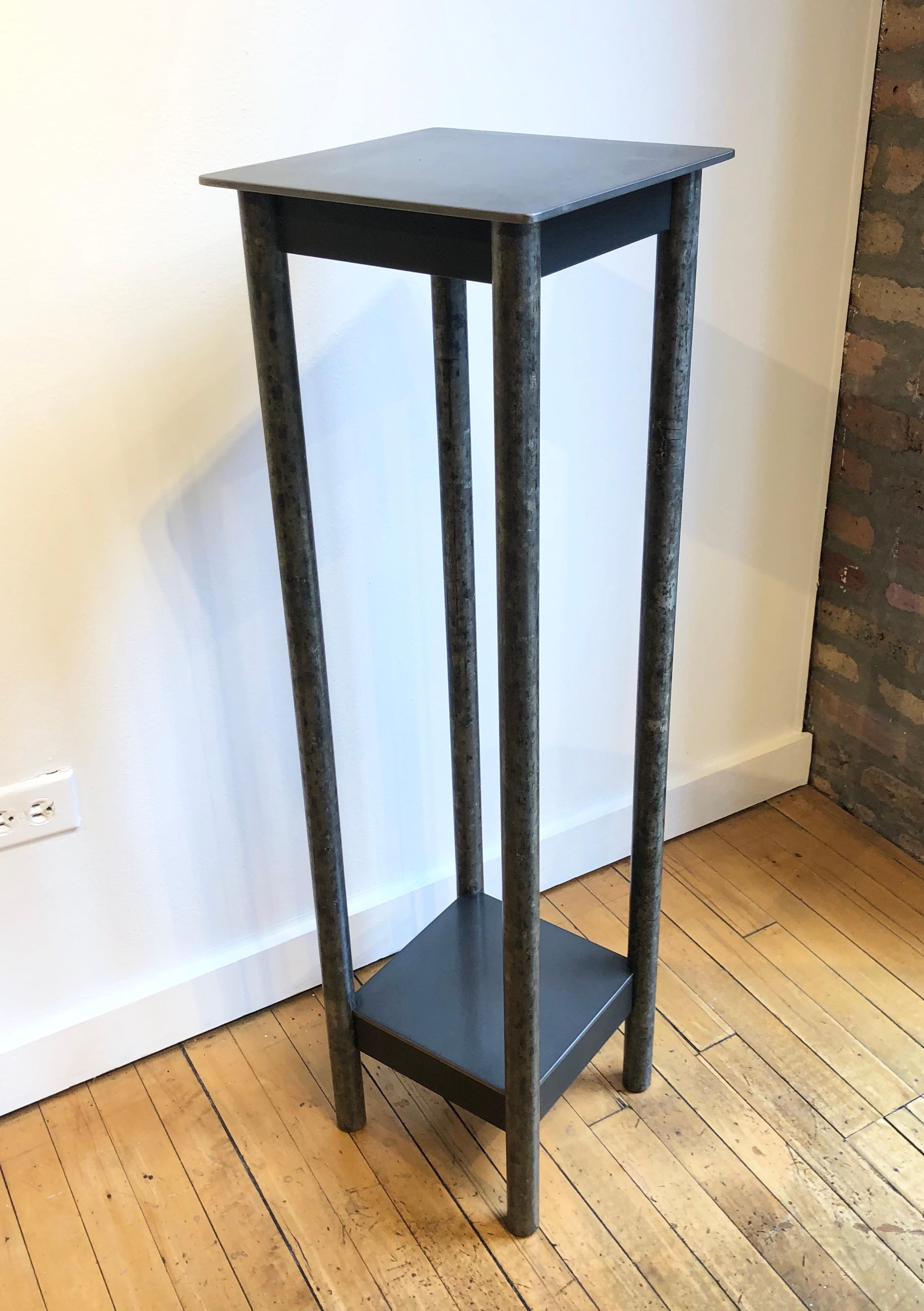 American Jim Rose Steel Pedestal, Welded Steel with Shelf, Found Pipe Legs