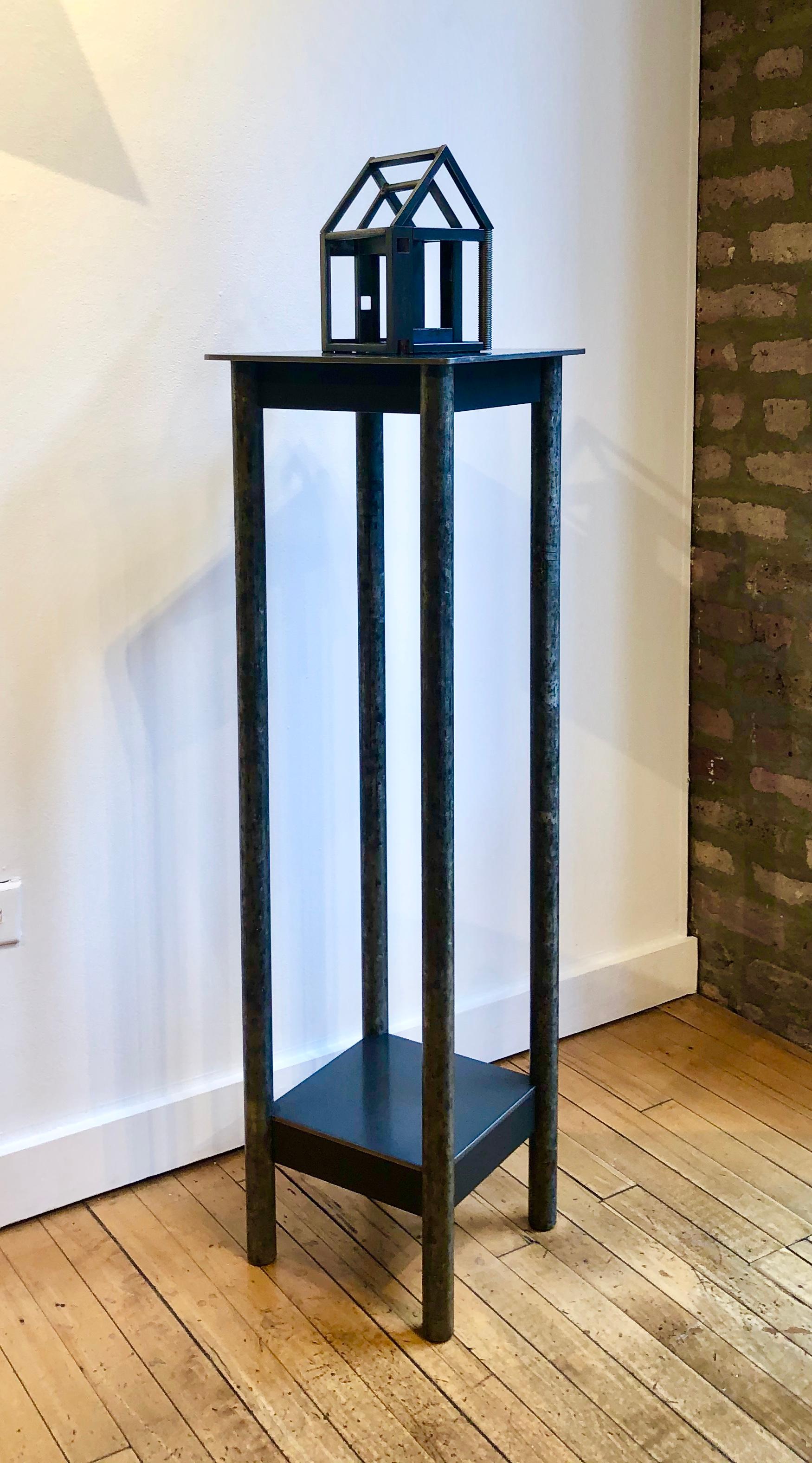 Jim Rose Steel Pedestal, Welded Steel with Shelf, Found Pipe Legs In New Condition In Chicago, IL