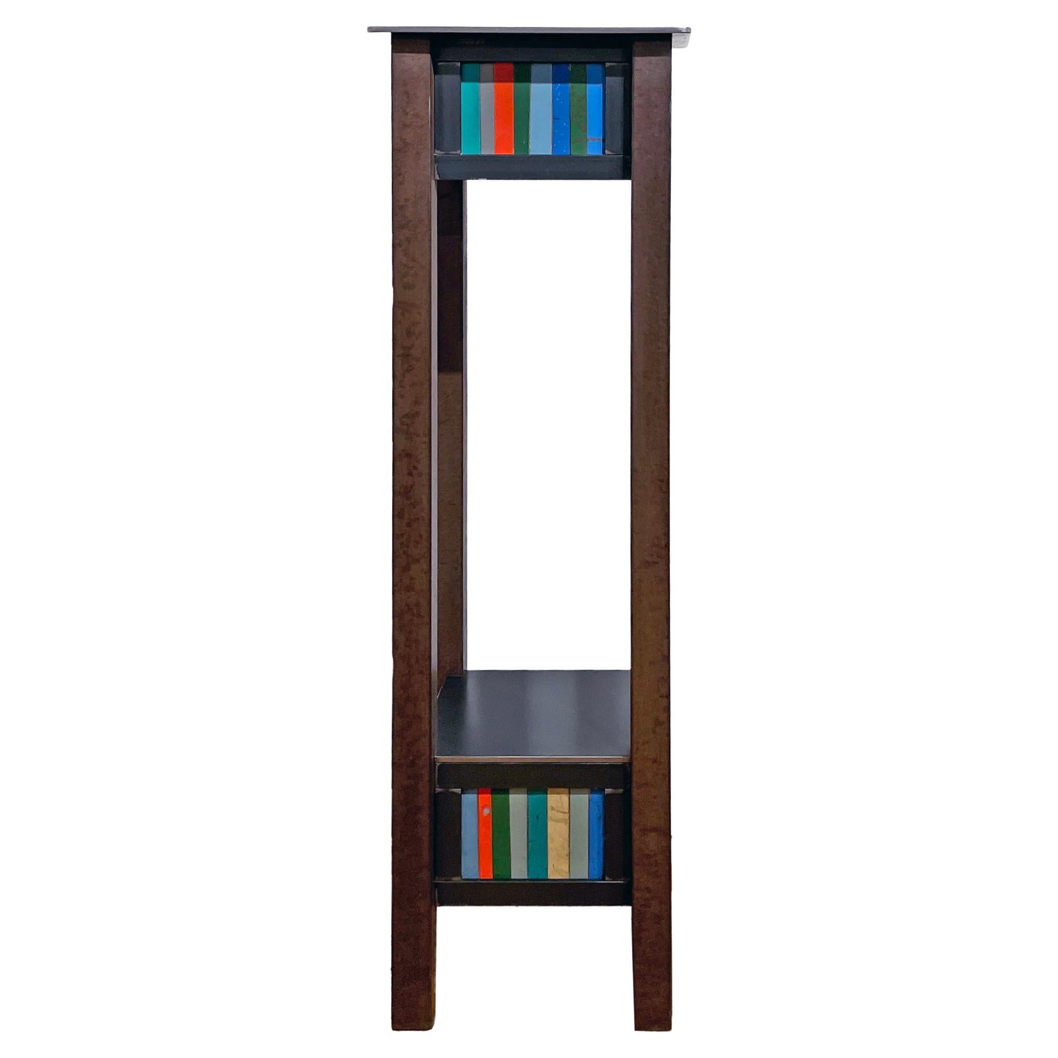 Jim Rose Steel Pedestal, Welded Steel with Shelf, Brightly Colored Quilt Pattern