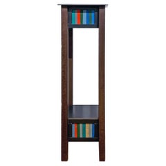 Jim Rose Steel Pedestal, Welded Steel with Shelf, Brightly Colored Quilt Pattern