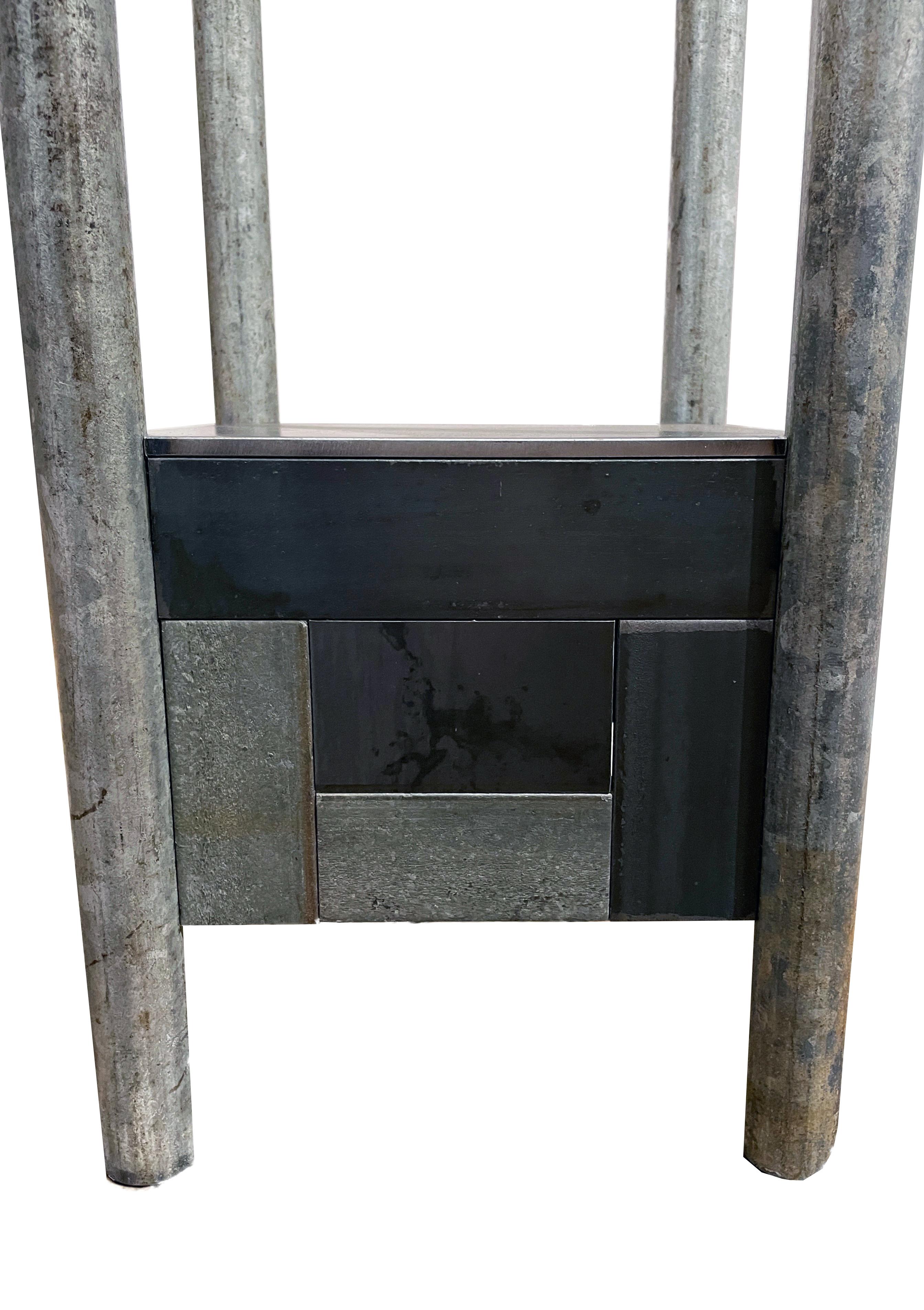 Contemporary Jim Rose Steel Pedestal, Welded Steel with Shelf, Quilt Pattern Skirt
