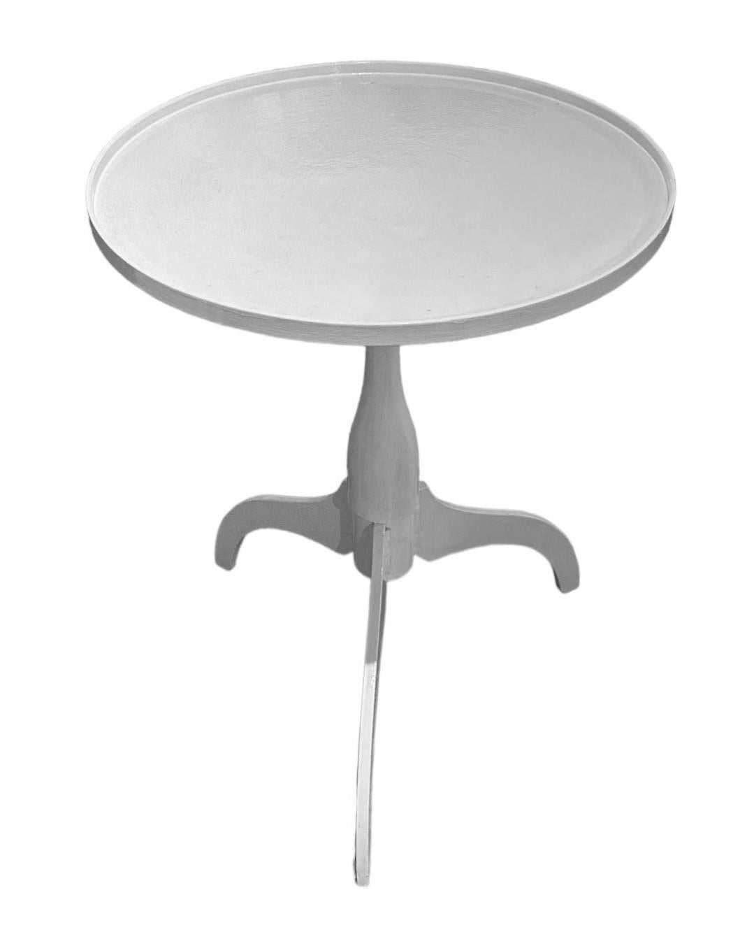 The Shaker inspired tripod stand is made of fully repurposed steel and then painted with a high gloss white paint.  Meticulously crafted, artist Jim Rose was a master welder as well as artistic creative master.  This stunningly simple yet highly
