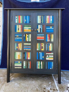 Jim Rose Two-Door Housetop Weave Multi-Color Steel Quilt Pattern Cupboard