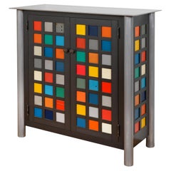Jim Rose Two-Door Multicolor Block Quilt Cupboard, Steel Art Furniture