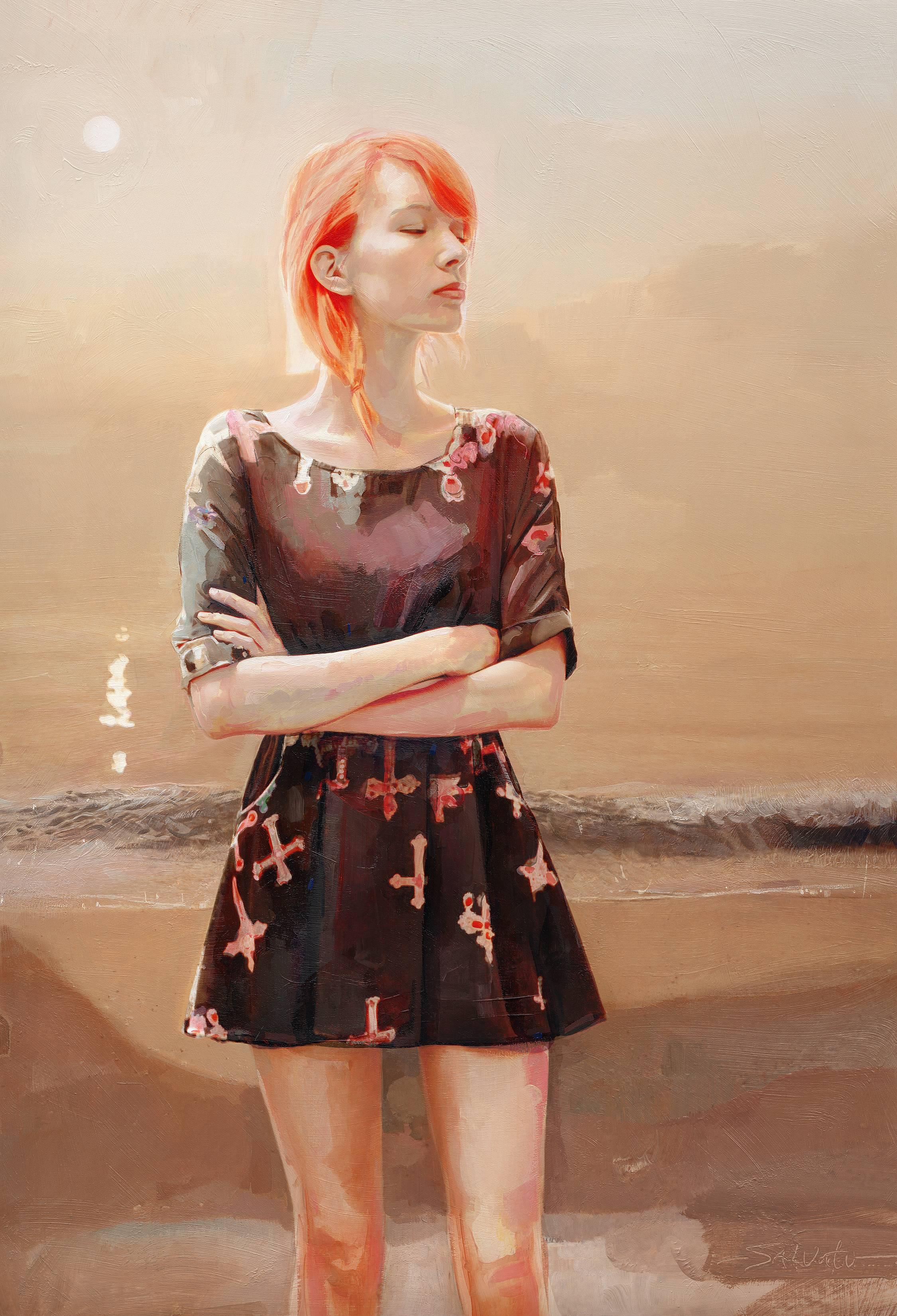 Portrait Painting Jim Salvati - Simone 2, Peinture à l'huile réaliste, Portrait contemporain, Peinture d'une fille 