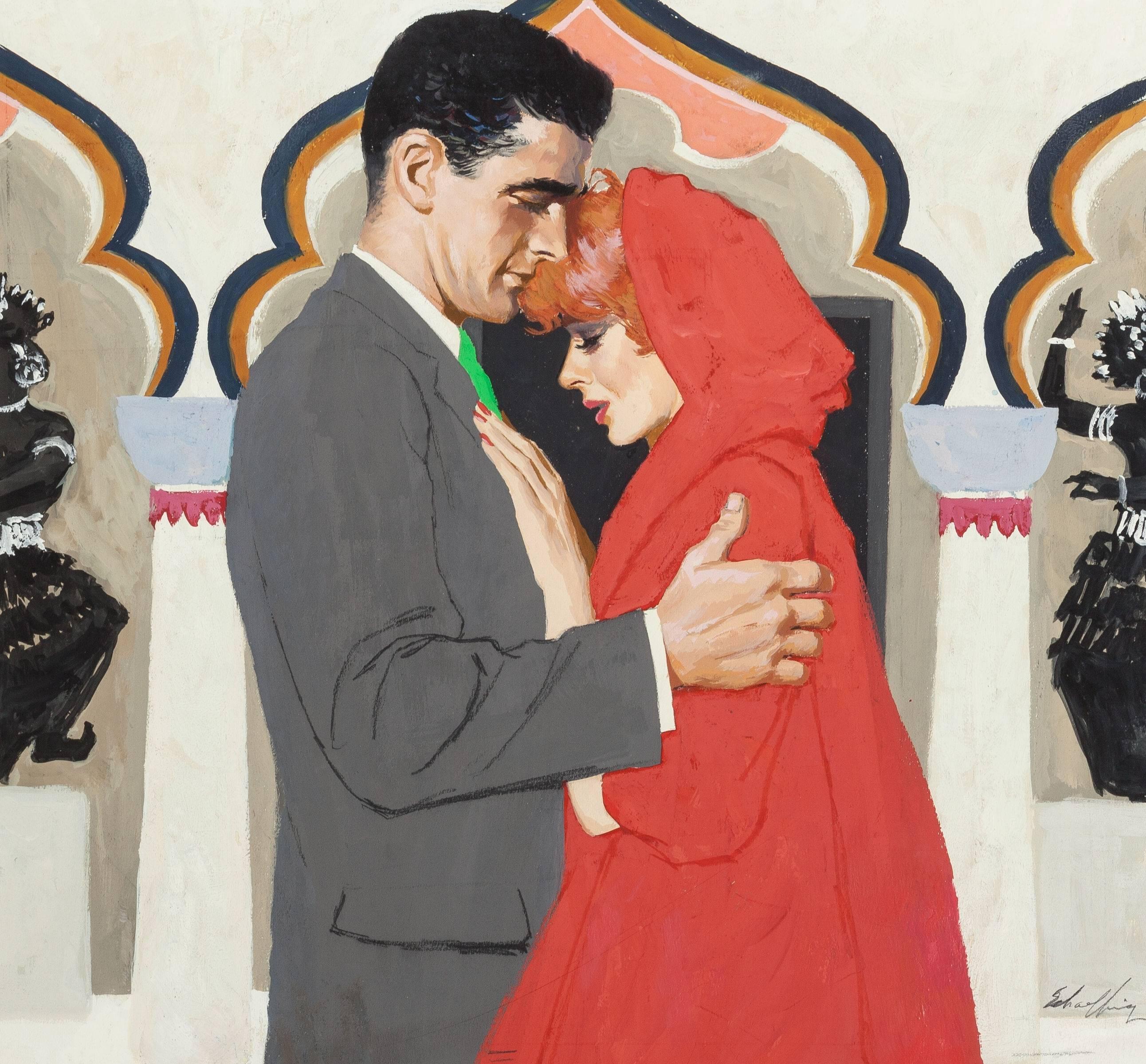 Jim Schaeffing Figurative Painting - Consoling Her, Magazine Story Illustration