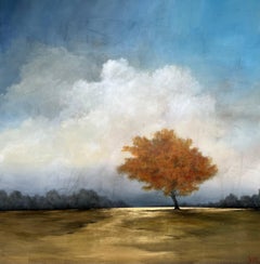 Herbstkissen von Jim Seitz, großes Landschaftsgemälde aus Acryl und Blattgold