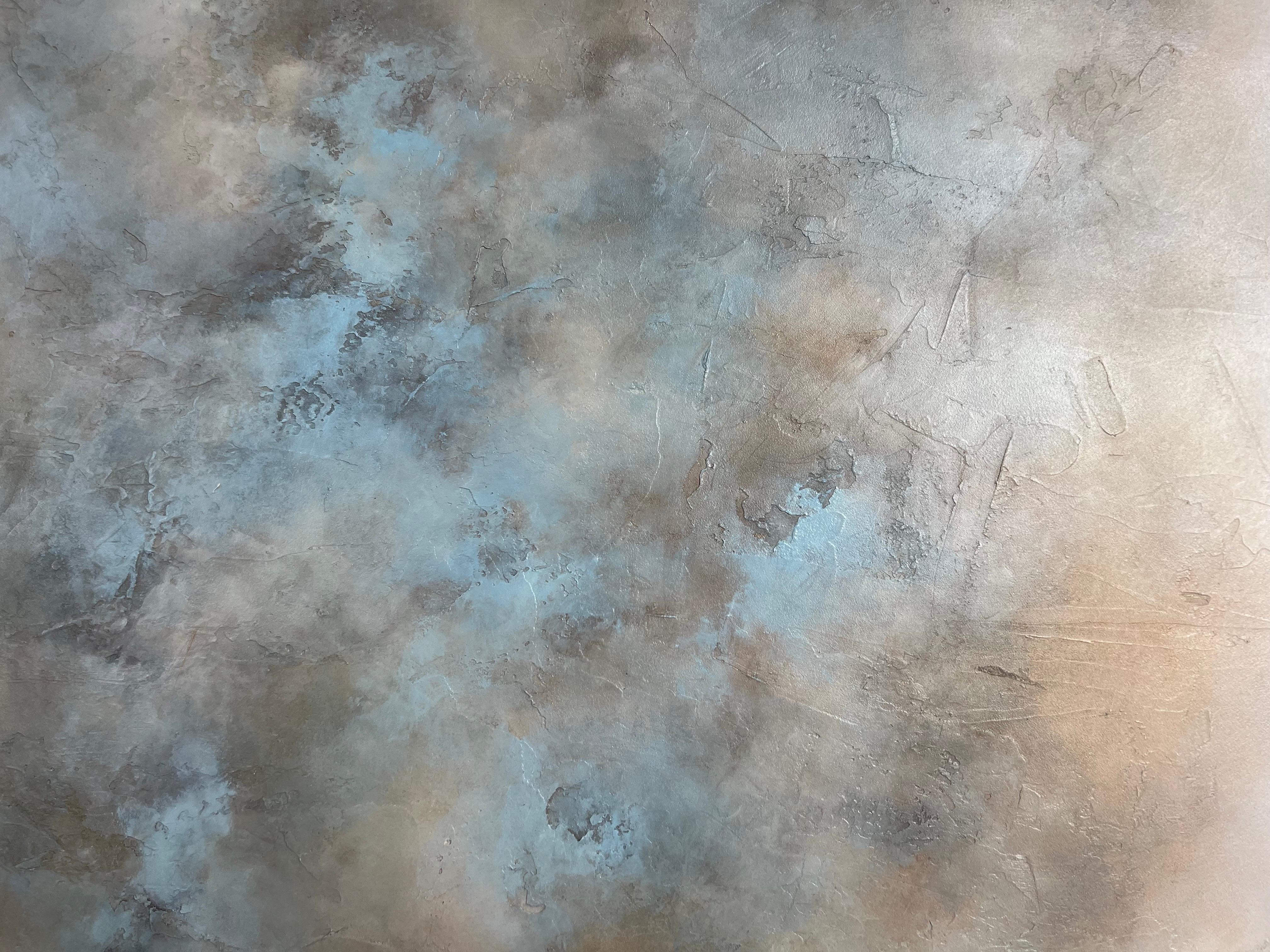 Deep Within di Jim Seitz, grande quadro astratto con paesaggio nuvoloso bianco e blu 1
