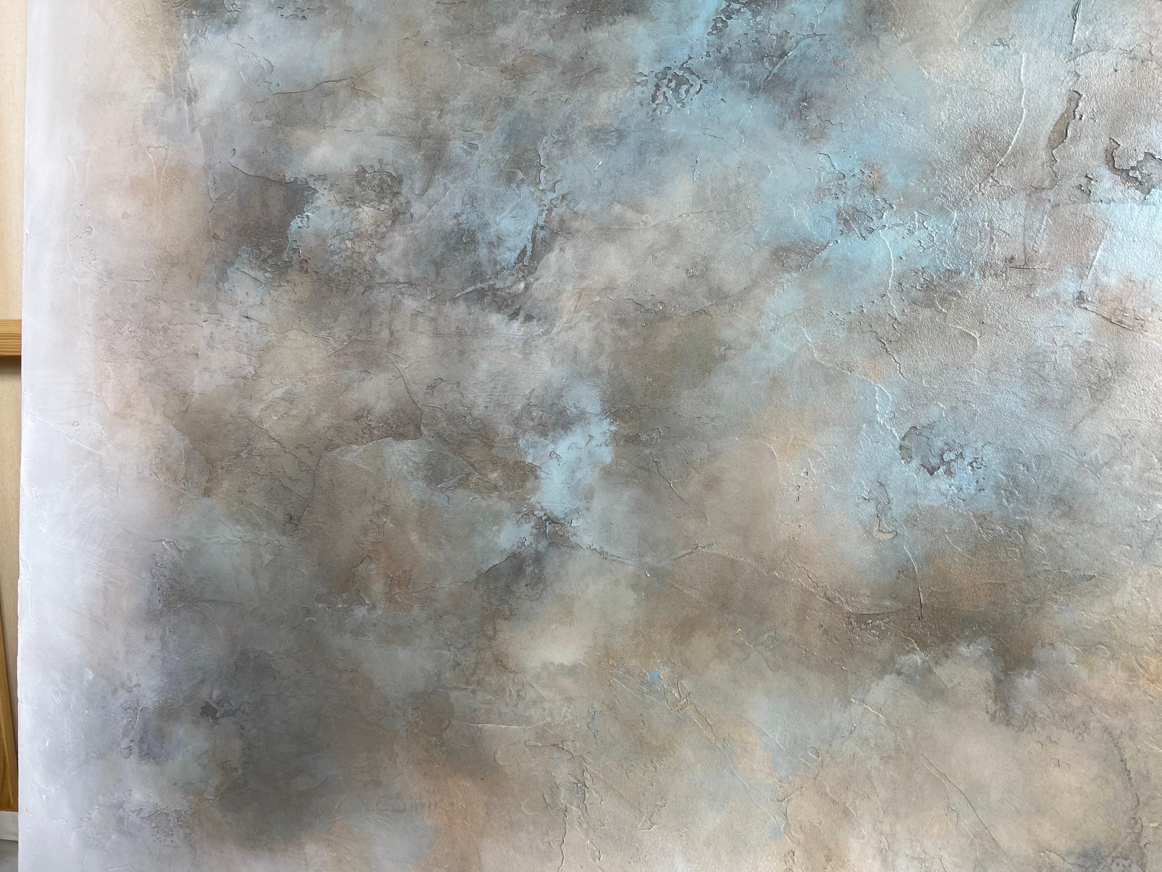 Deep Within di Jim Seitz, grande quadro astratto con paesaggio nuvoloso bianco e blu 4