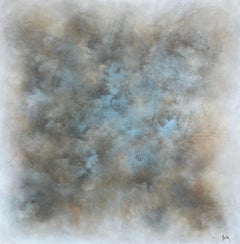 Deep Within di Jim Seitz, grande quadro astratto con paesaggio nuvoloso bianco e blu