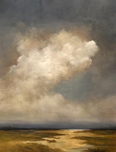 Follow the Sun by Jim Seitz, Large Vertical Landscape Painting with Gold Leaf