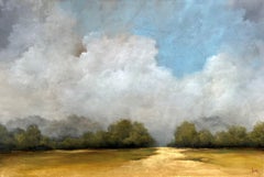 Forever and a Day by Jim Seitz, Horizontal Landscape Painting with Gold Leaf