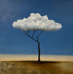 Lost in the Clouds by Jim Seitz, Square Tree Painting with Gold Leaf