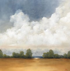 Morning Dew by Jim Seitz 2018, Large Square Minimalist Landscape with Gold Leaf