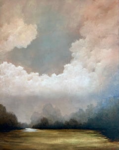 New Dawn by Jim Seitz, Large Vertical Minimalist Landscape Painting w Gold Leaf