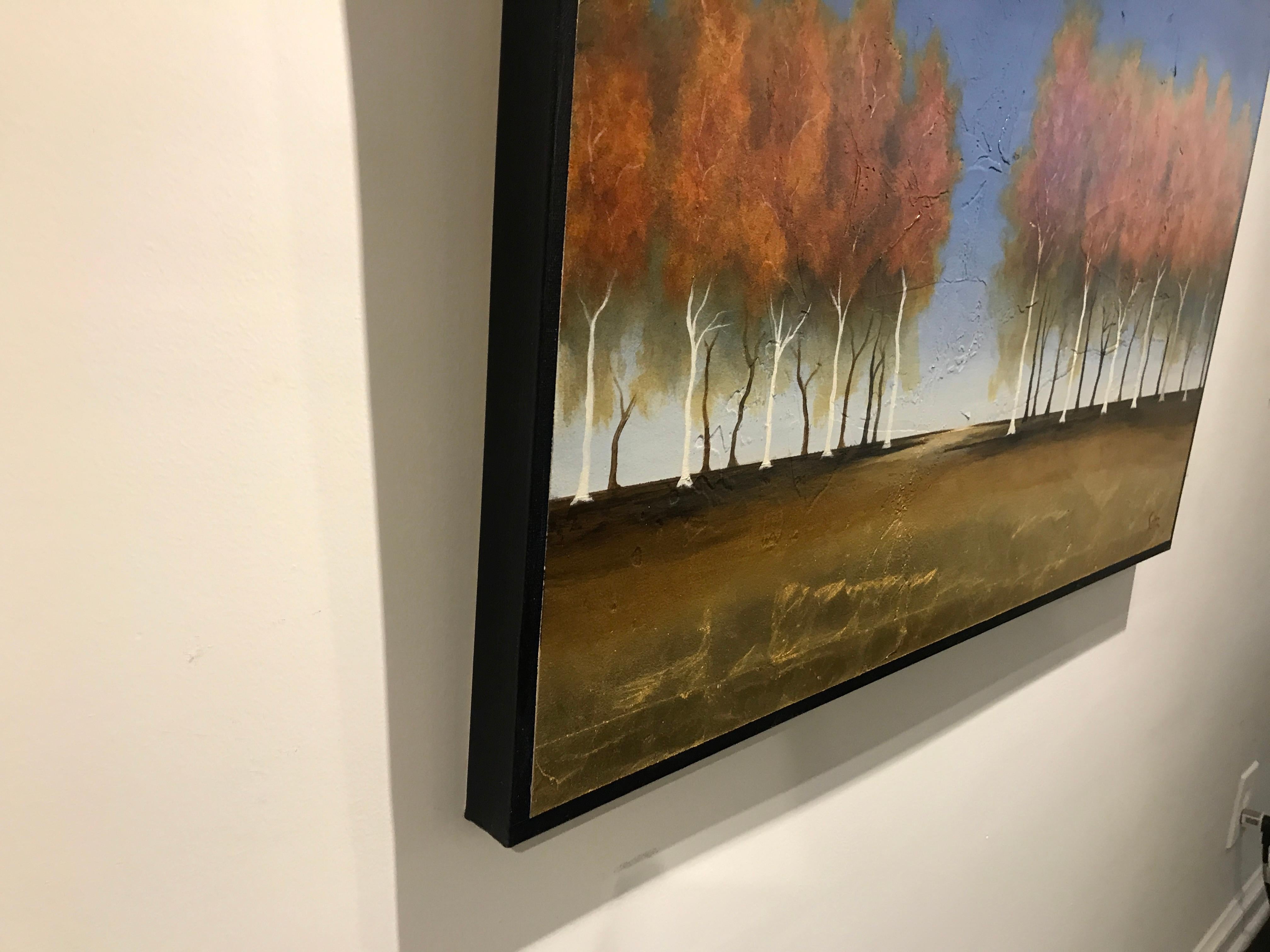 Parallel Dreams by Jim Seitz, Large Minimalist Landscape Painting with Gold Leaf 6