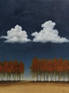 Parallel Dreams by Jim Seitz, Large Minimalist Landscape Painting with Gold Leaf
