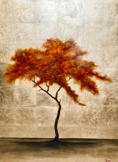 Soaking Up the Sun de Jim Seitz, peinture de paysage vertical contemporain en forme d'arbre