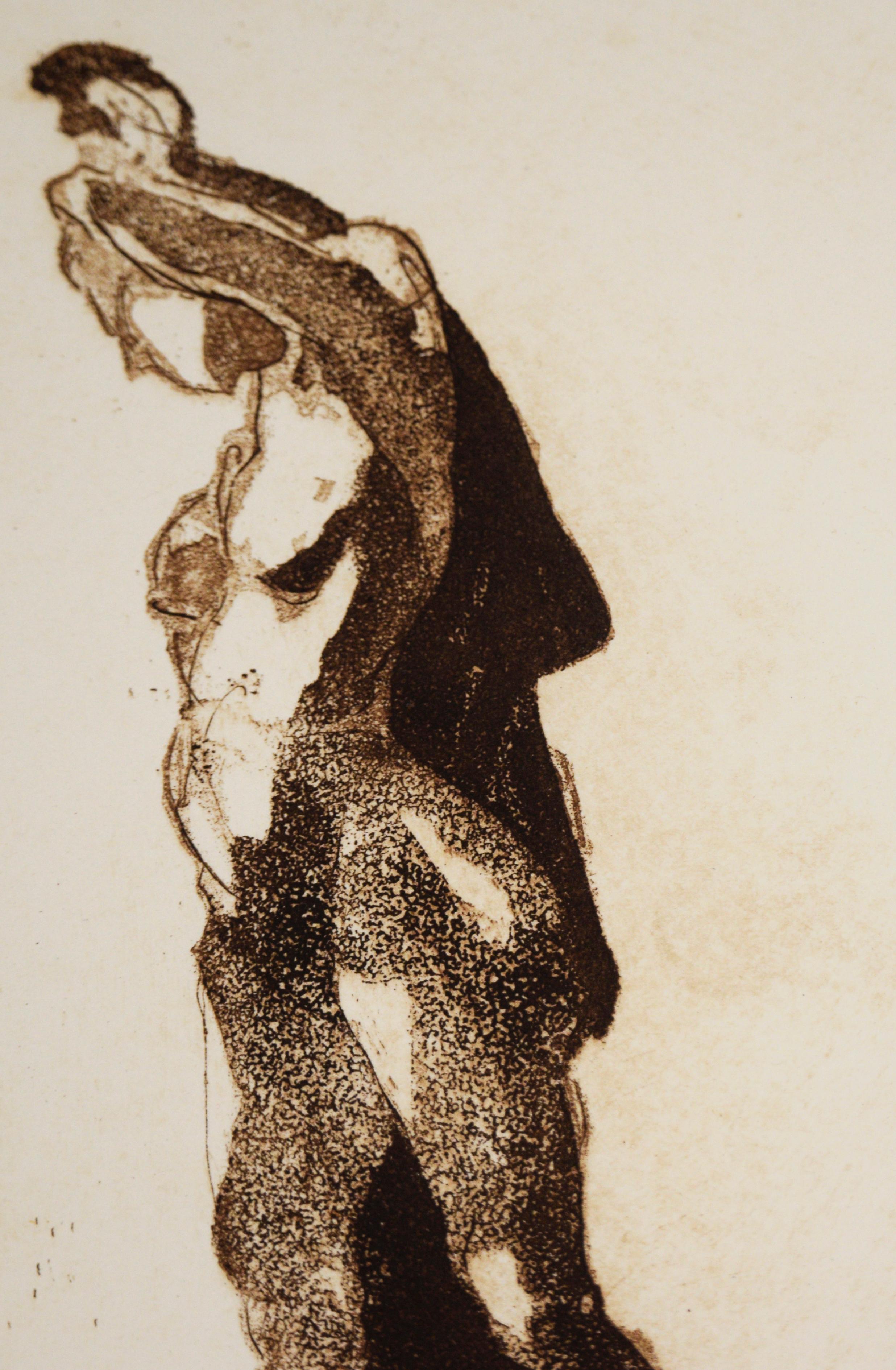 „Study 6“ - 1975 Figurative Lithographie auf Papier

Abstrakte figurative Lithografie von Jim Smyth (Amerikaner, geb. 1938). Die nackte Figur ist mit einer Hand über dem Kopf zu sehen, die ein Tuch hält, während sie nach unten blickt.

Unten