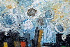 Abstract Surrealist Harbor Cityscape - Oil on Board