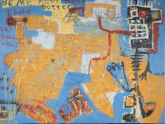 "Ohne Titel", Mischtechnik des Künstlers Jim Stella auf in die Galerie verpackter Leinwand
