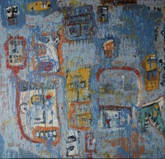 "Ohne Titel", Mischtechnik des Künstlers Jim Stella auf in die Galerie verpackter Leinwand