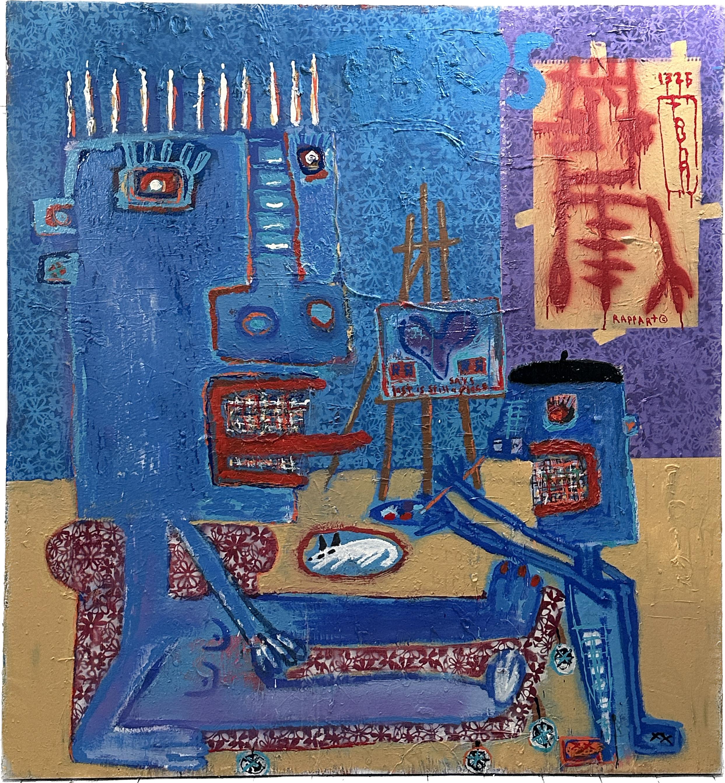 Jim Stella
2012 Gemischte Medien
Öl, Acryl, Ölstift und Collage

68 x 63 Zoll

Jim Stella wurde 1954 in Detroit geboren und fühlte sich schon in jungen Jahren zur Kunst hingezogen. Er besuchte die University of Detroit Jesuit High School, wo er von