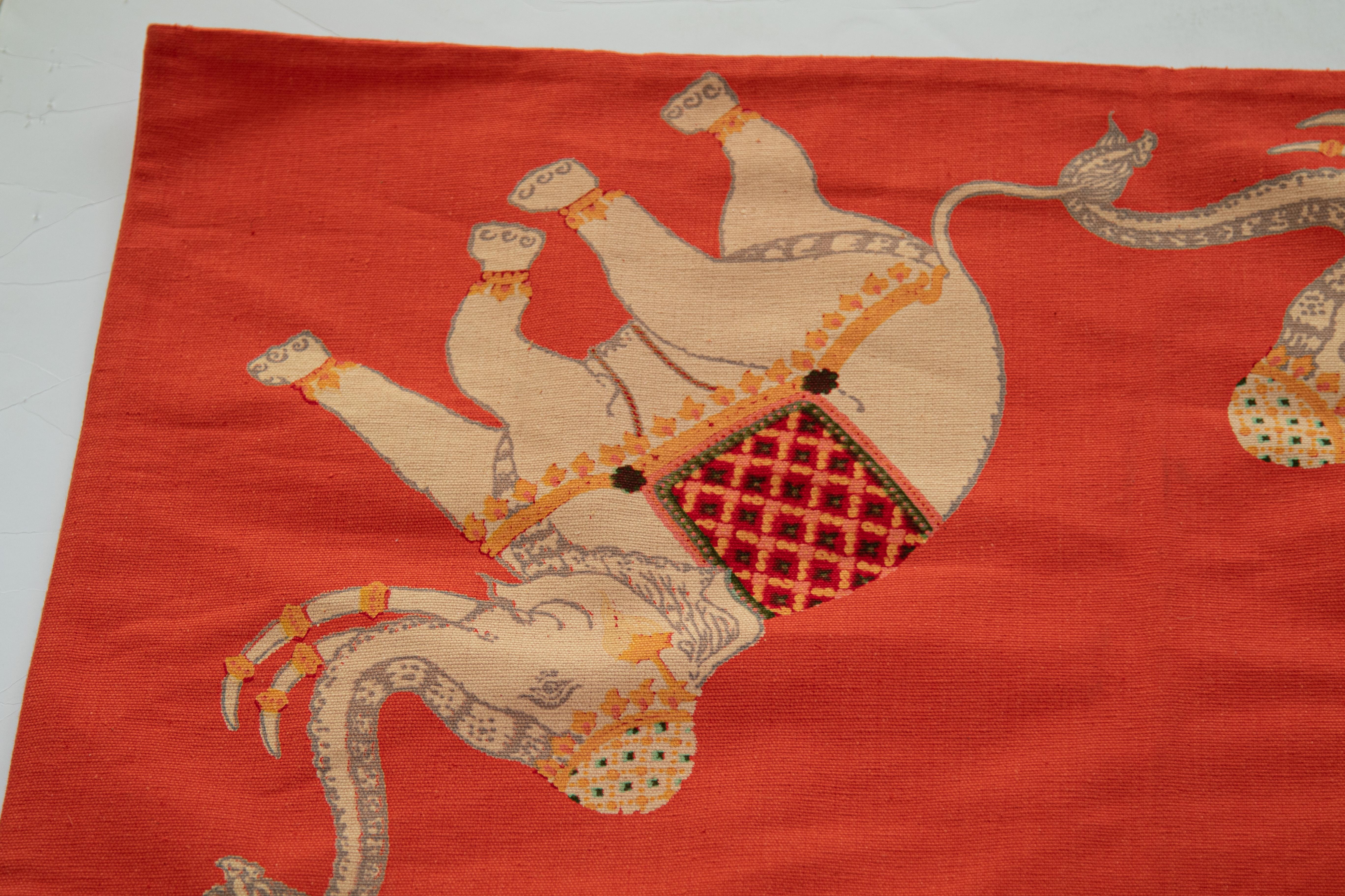 Linen Jim Thompson Burnt Orange Large Floor Pillow Cover with Elephant Print For Sale