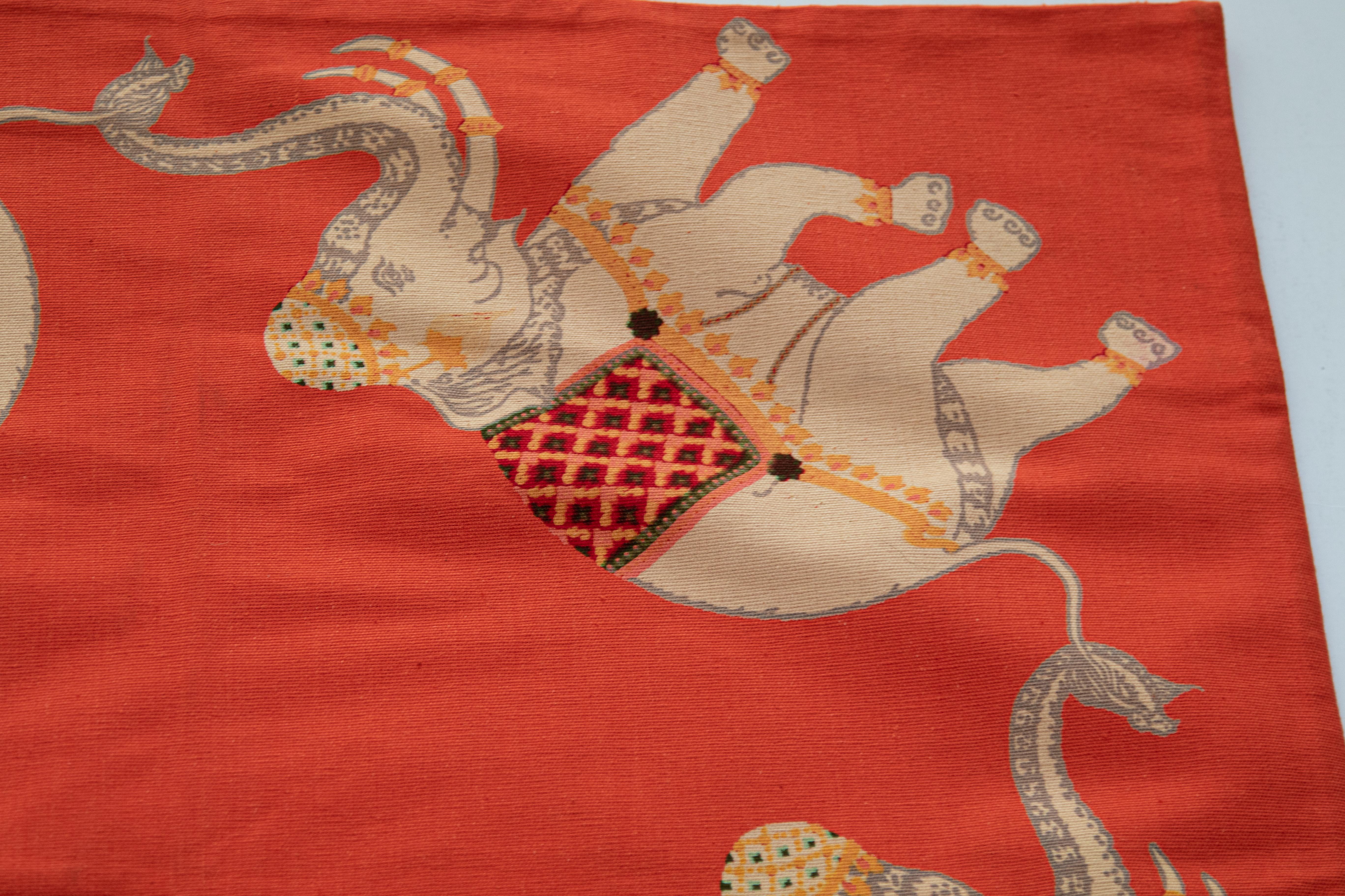 Jim Thompson Burnt Orange Large Floor Pillow Cover with Elephant Print For Sale 1