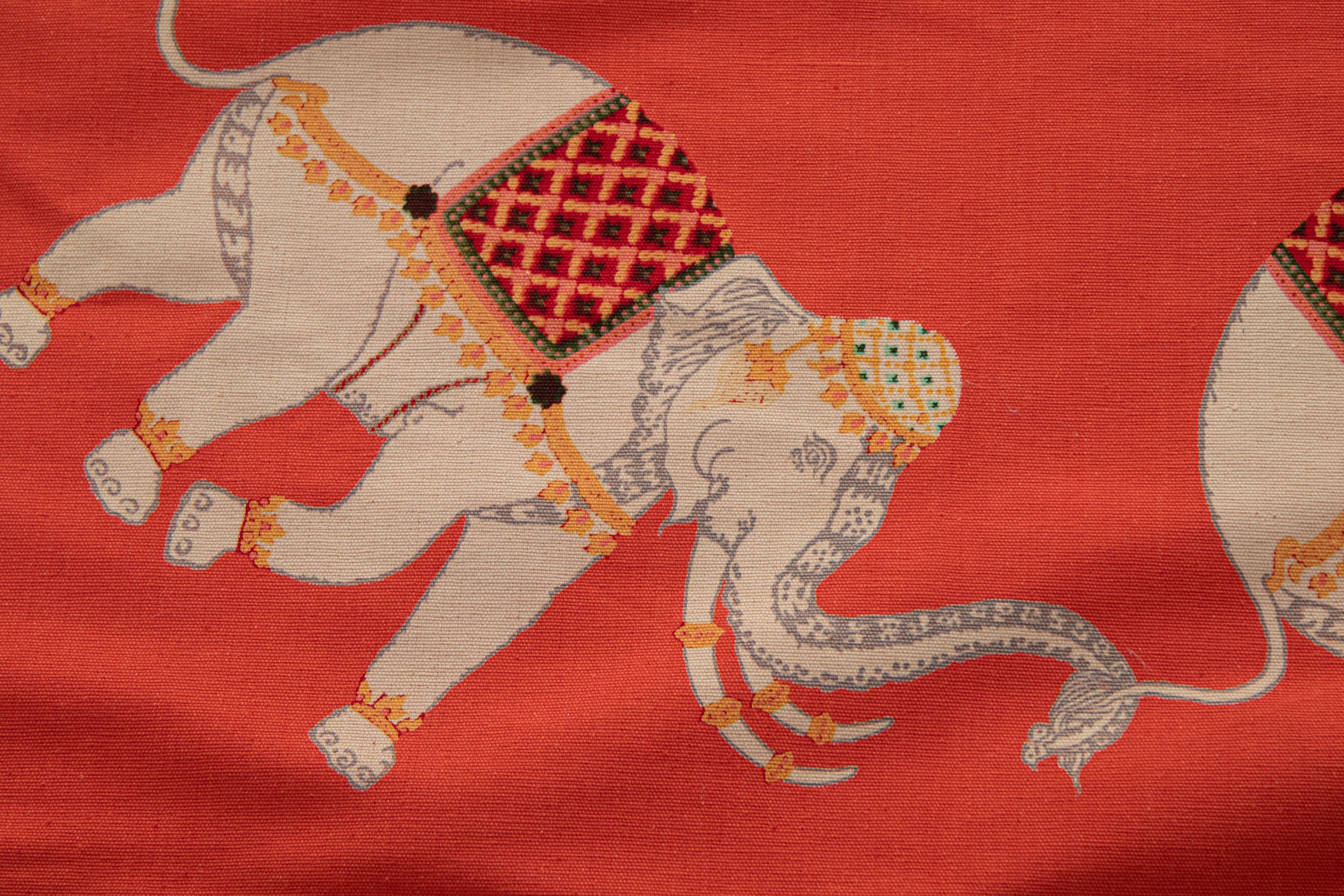 Jim Thompson Burnt Orange Large Floor Pillow Cover with Elephant Print For Sale 2