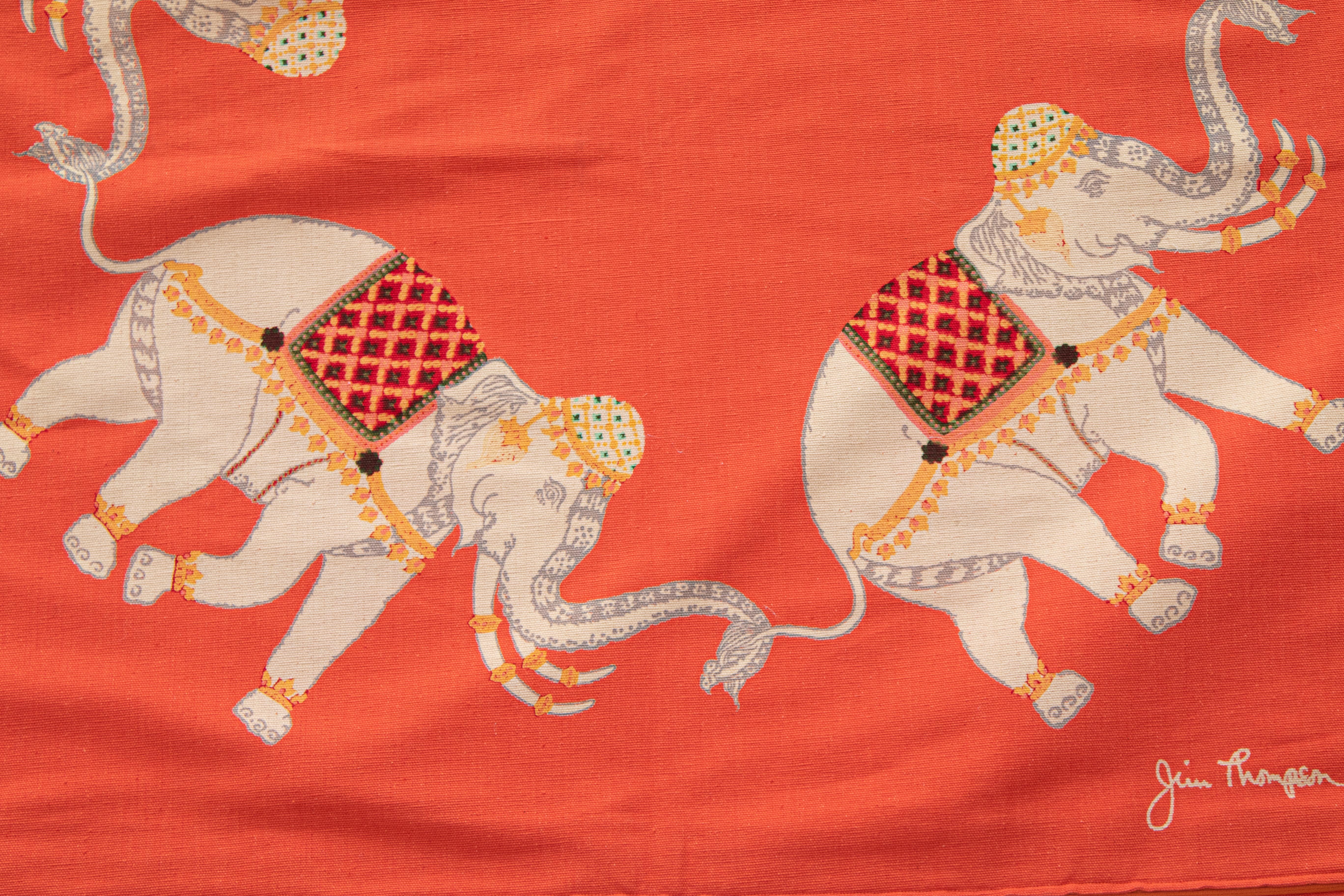 Jim Thompson Burnt Orange Large Floor Pillow Cover with Elephant Print For Sale 4