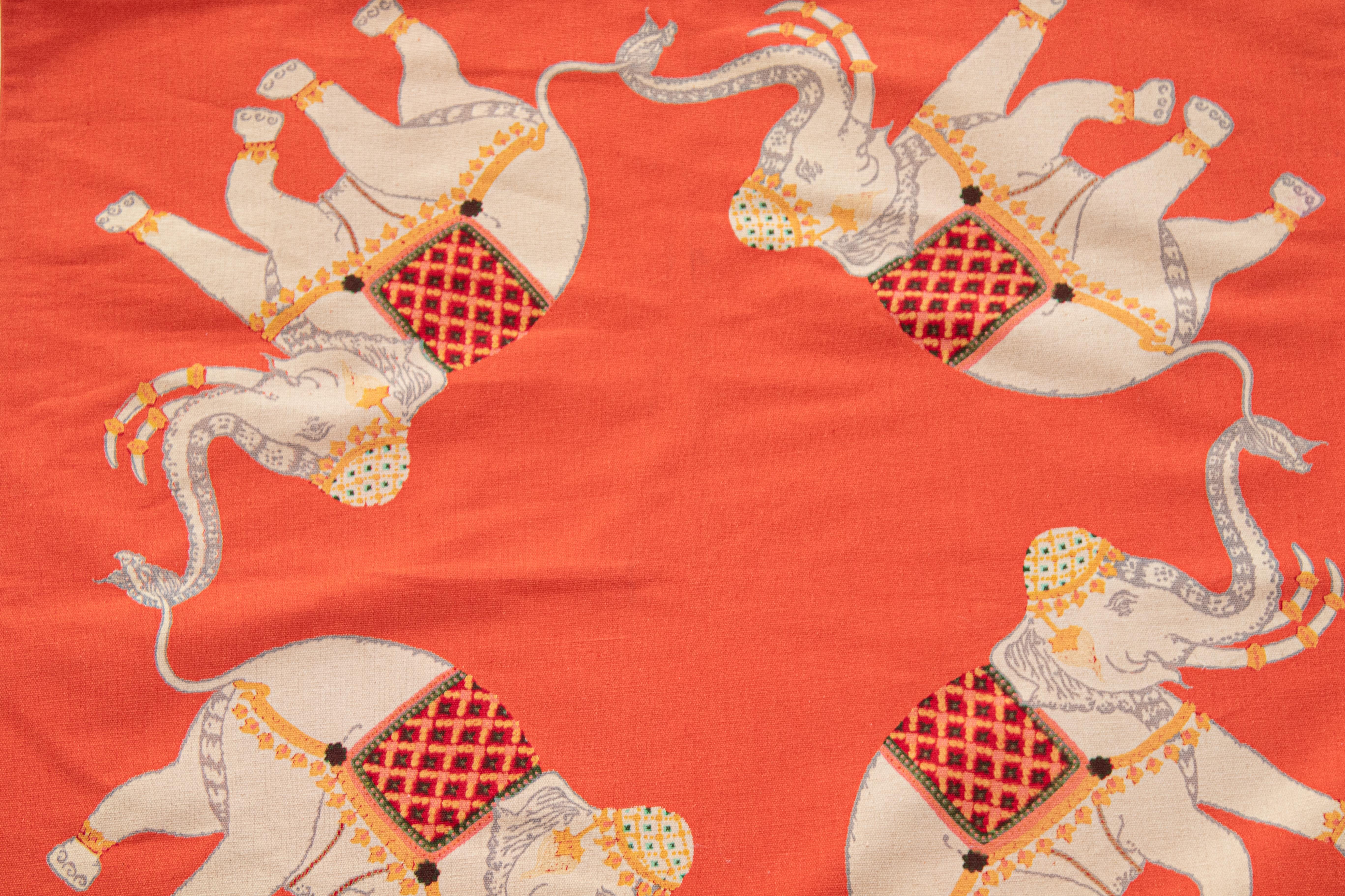 Jim Thompson Burnt Orange Large Floor Pillow Cover with Elephant Print For Sale 5