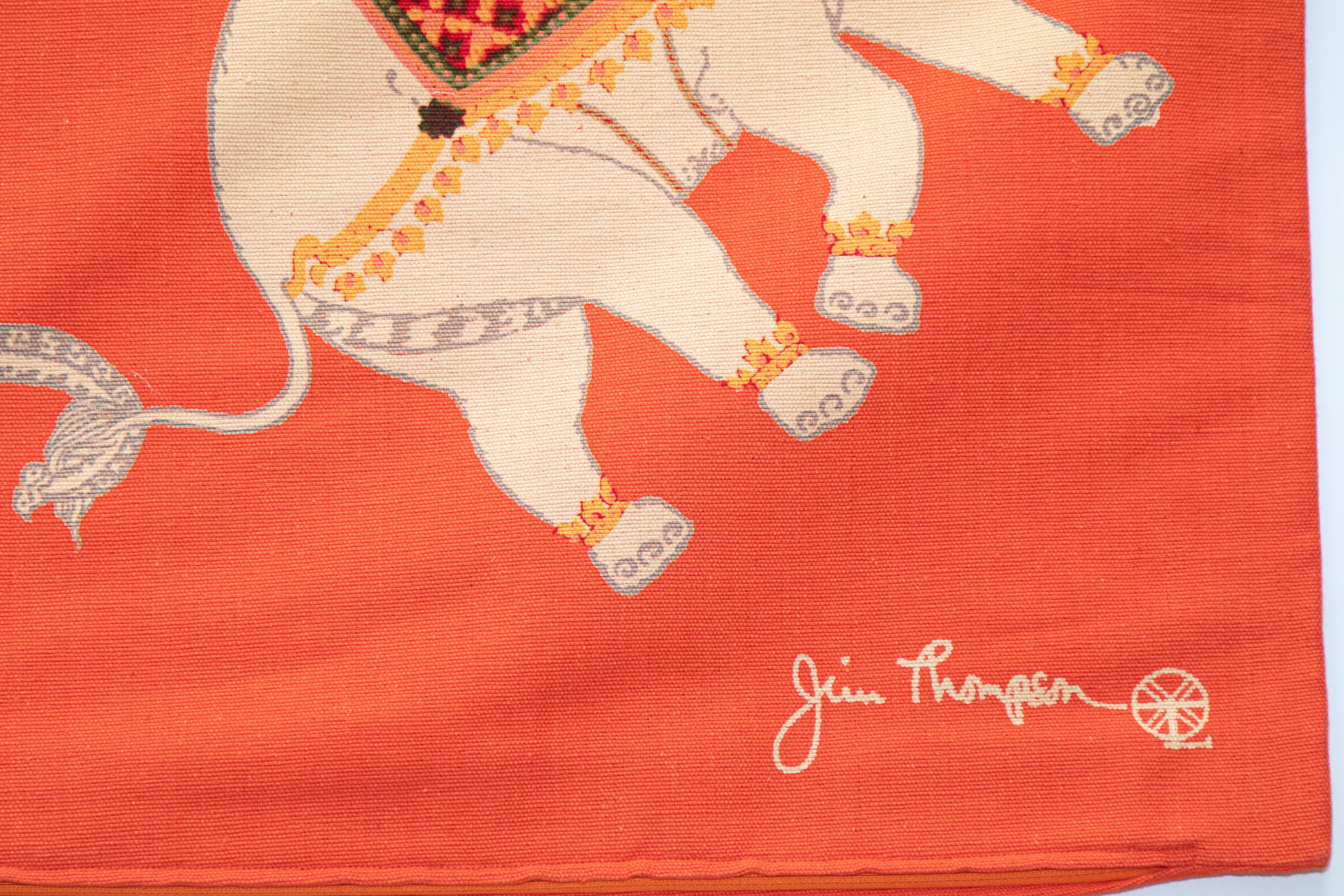 Jim Thompson Burnt Orange Large Floor Pillow Cover with Elephant Print For Sale 7