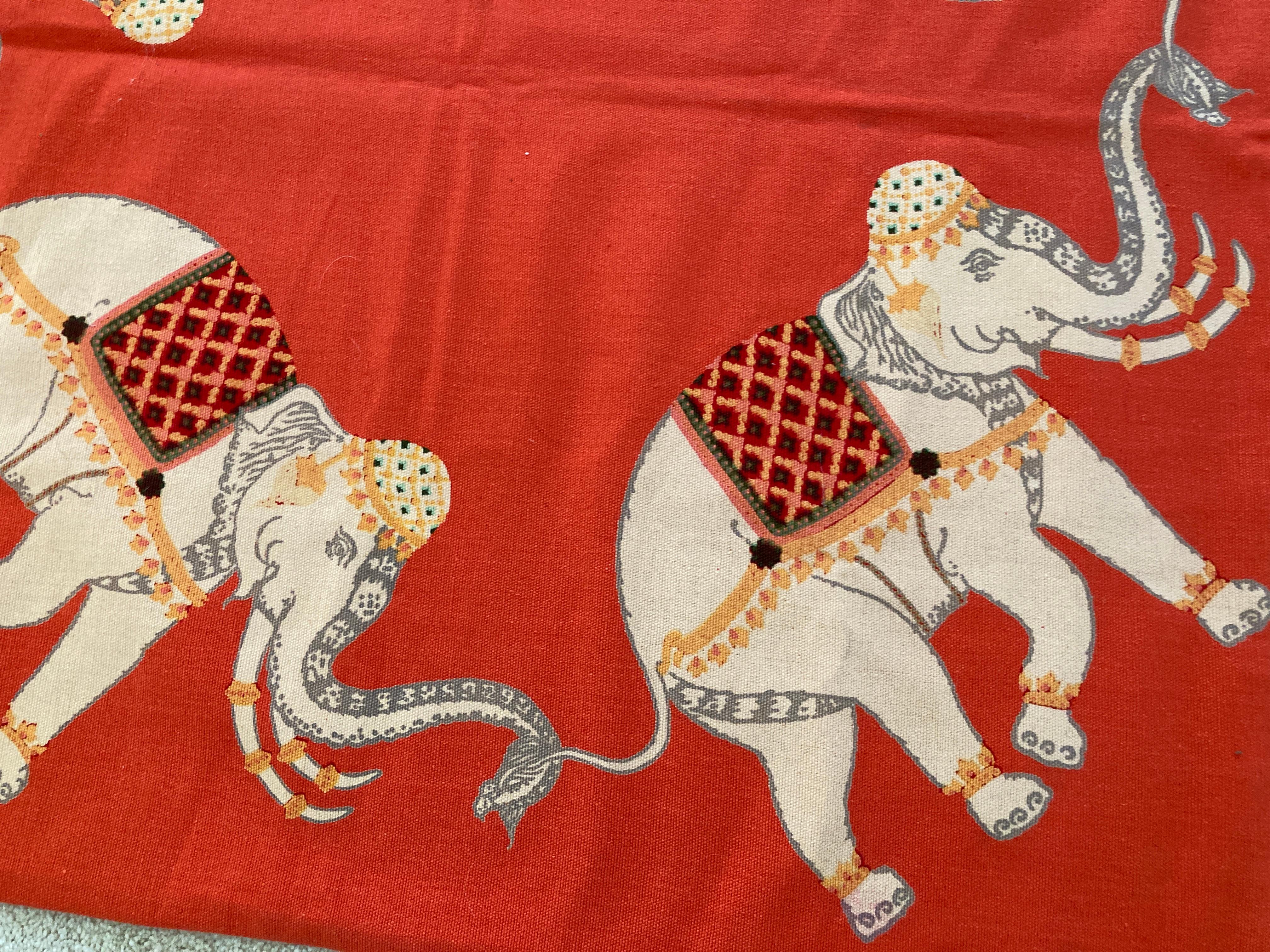 Anglo Raj Jim Thompson Burnt Orange Large Floor Pillow Cover with Elephant Print For Sale