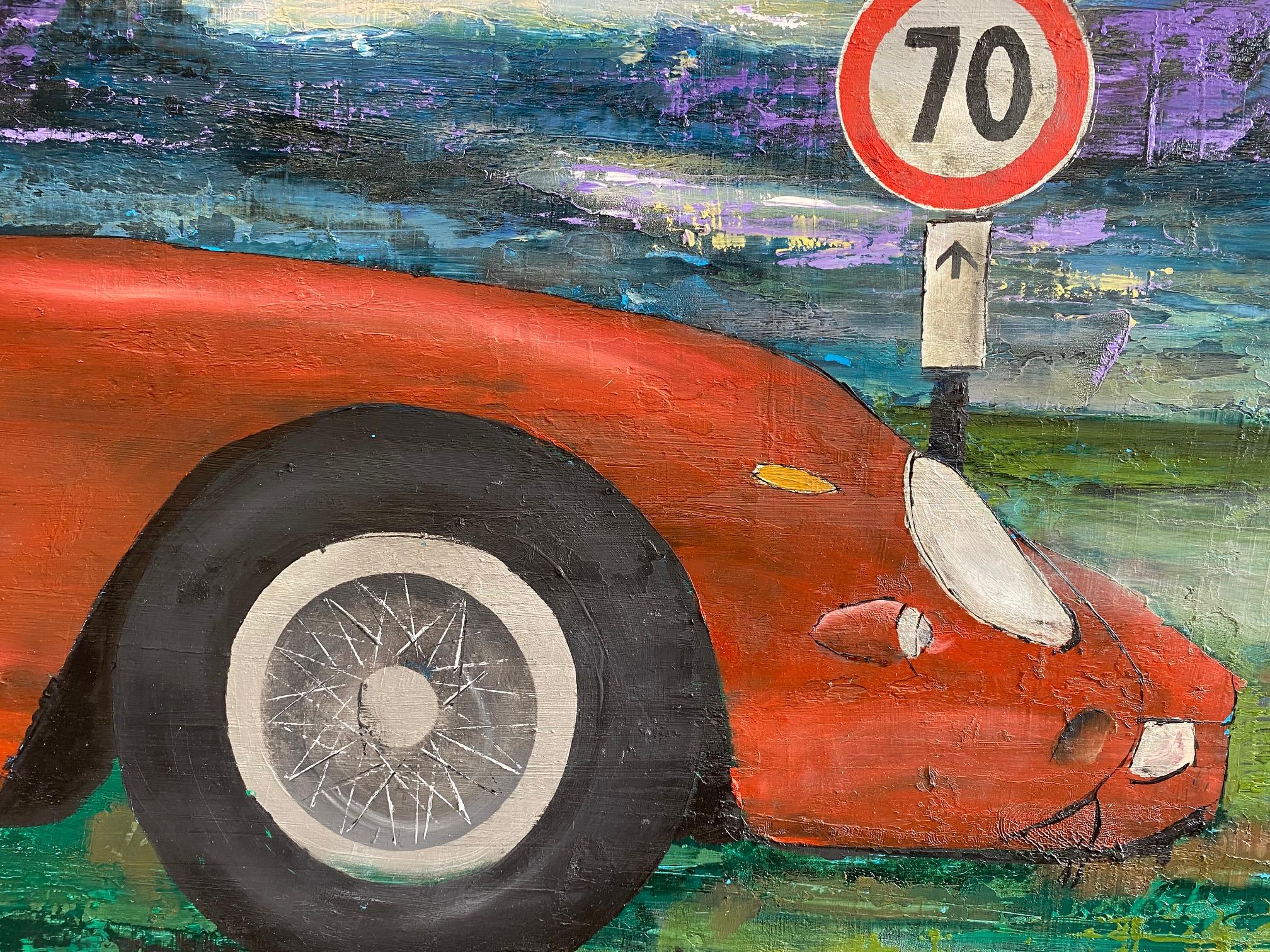 Ferrari GTO 250, Original 30x40 zeitgenössische Pop-Art-Landschaft  – Painting von Jim Twerell