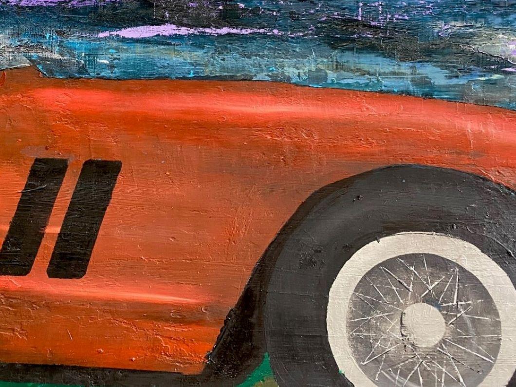 Ferrari GTO 250, Original 30x40 zeitgenössische Pop-Art-Landschaft  (Grau), Landscape Painting, von Jim Twerell