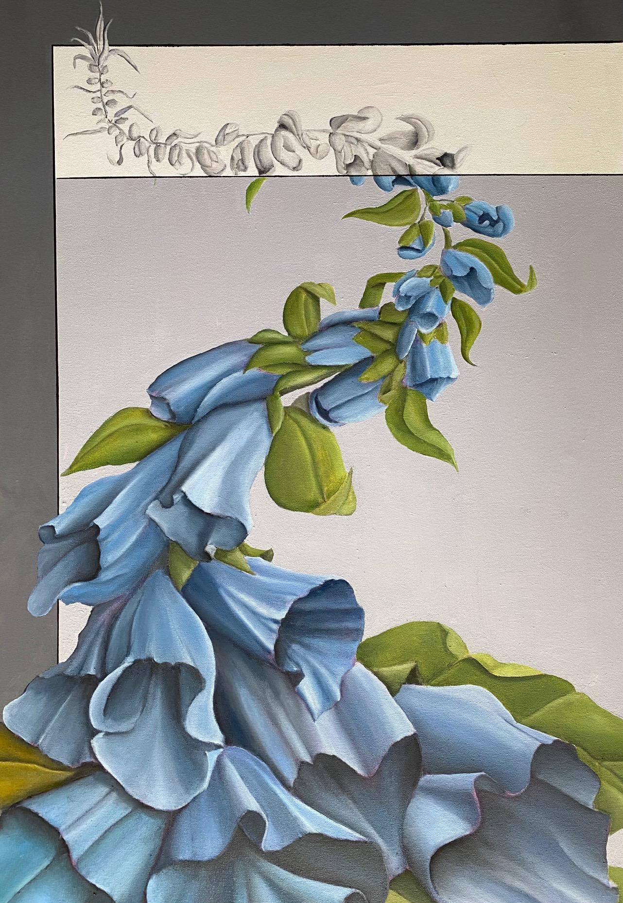 Foxglove Hybrid, 48x36 original contemporary floral still life - Gray Still-Life Painting by Jim Twerell