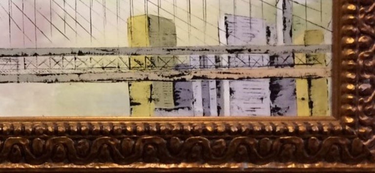 Roebling's Bridge, original 27x66 expressionist landscape of Brooklyn NYC For Sale 2