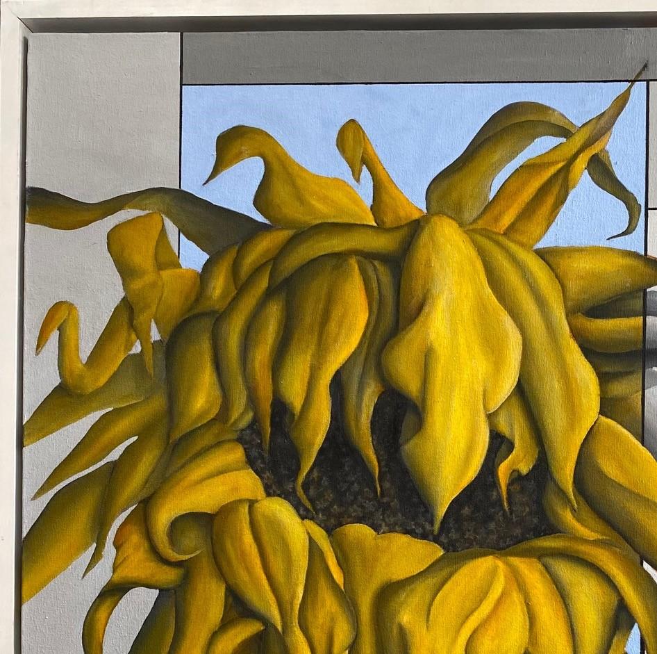 Sunflower, 36x36 original contemporary floral still life - Contemporary Painting by Jim Twerell